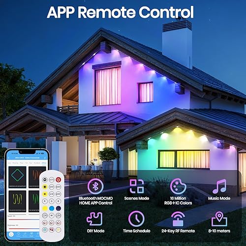 Miniatura 2 de Fazil Luces permanentes para exteriores, luces RGBIC para exteriores de 96 pies con 48 luces LED, cadena de luces con control de aplicación y