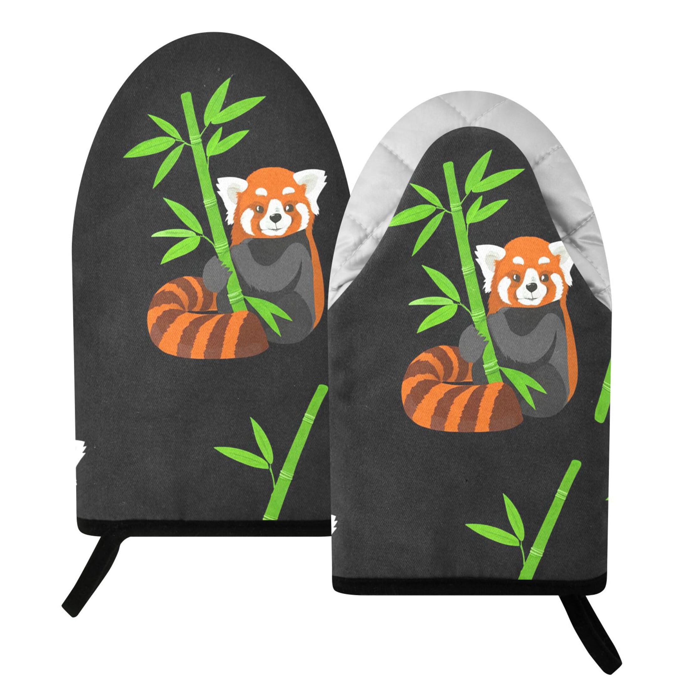 Kutsu Cute Red Pandas Oven Mitts for Kitchen, Heat Resistant Cotton Oven Gloves for BBQ Baking Cooking, Breathable Kitchen Essentials, 2 pcs