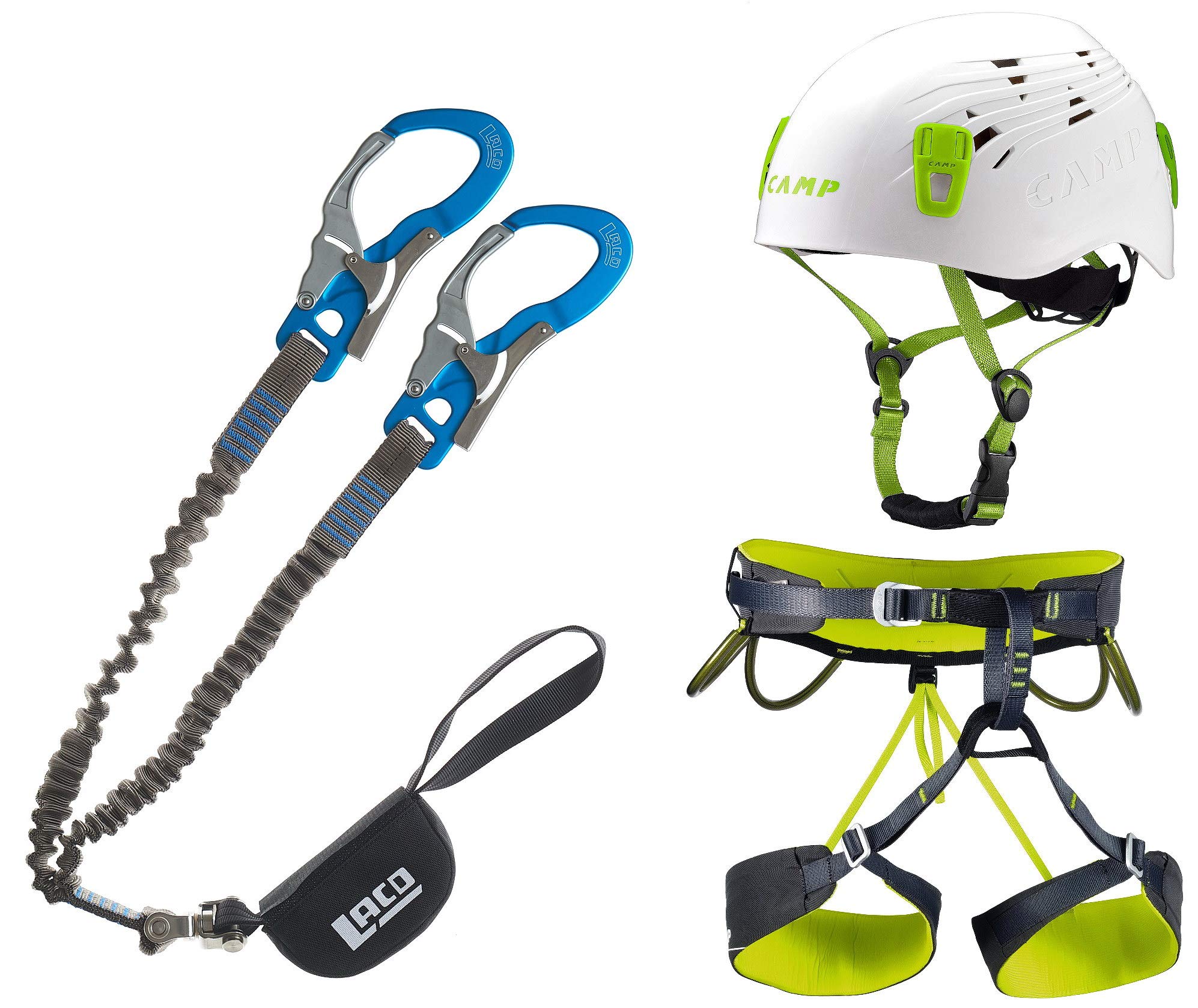 LACD Klettersteigset Ultimate S + Klettergurt Camp Größe XL + Helm Titan White 48-56cm