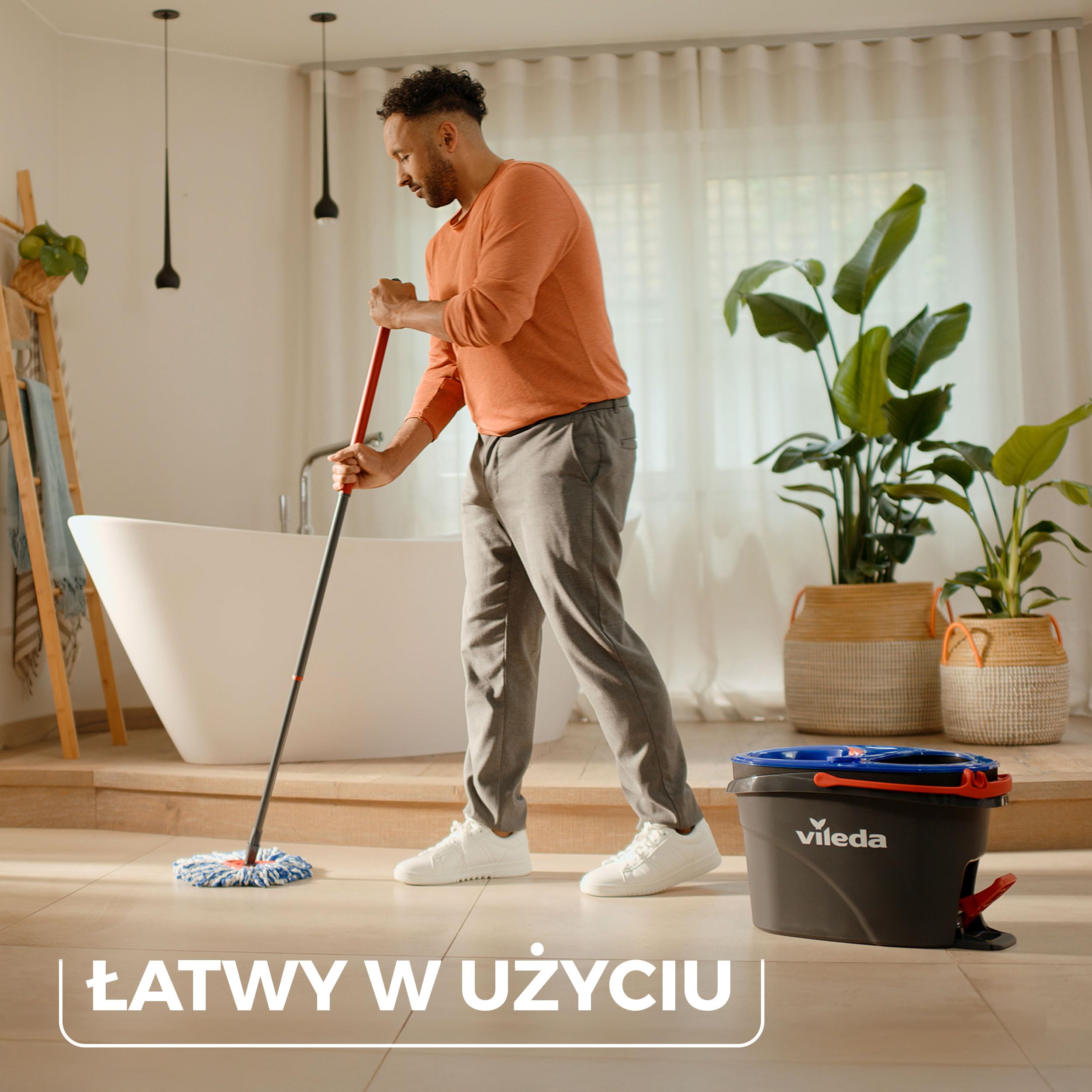 Vileda H2PrO zestaw mop z wiadrem – system 2 zbiorników z funkcją wyciskania | oddzielna woda czysta i brudna | mop z mikrofibry do paneli, płytek i parkietu