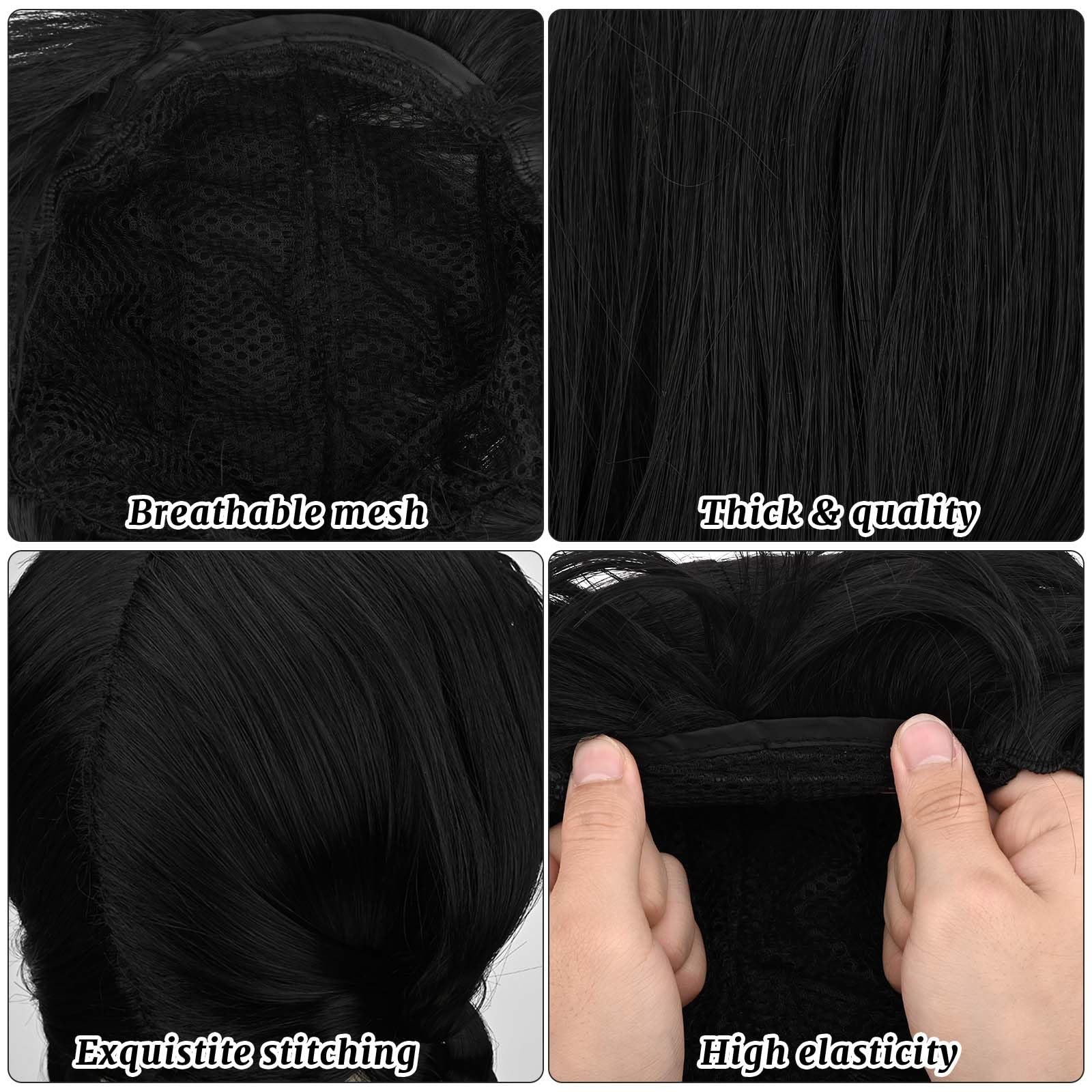 Kavoc 4Pack Halloween Role Play Set Include Black Twins Braided Wig Socks Black Dress for Cosplay Party Supplies (10-12Years Old) - Image 3