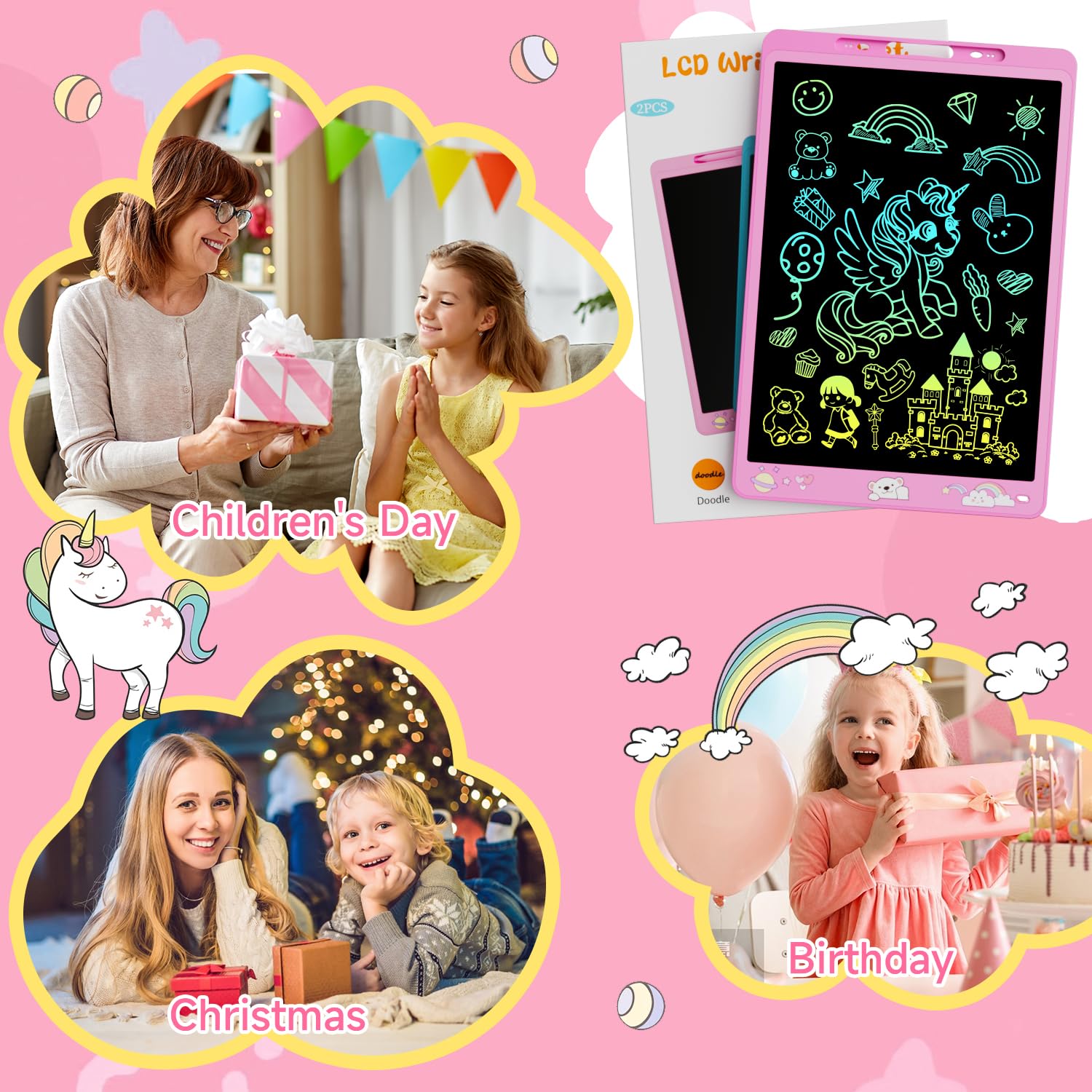 Electight 16 Inch Writing Board, Light Up Colorful Screen Doodle Board, Toddler Educational Toys for 3-9 Years Old Boys Girls, Reusable Kids Drawing Pad, Birthday Christmas Toys Gifts(Pink) — view 7