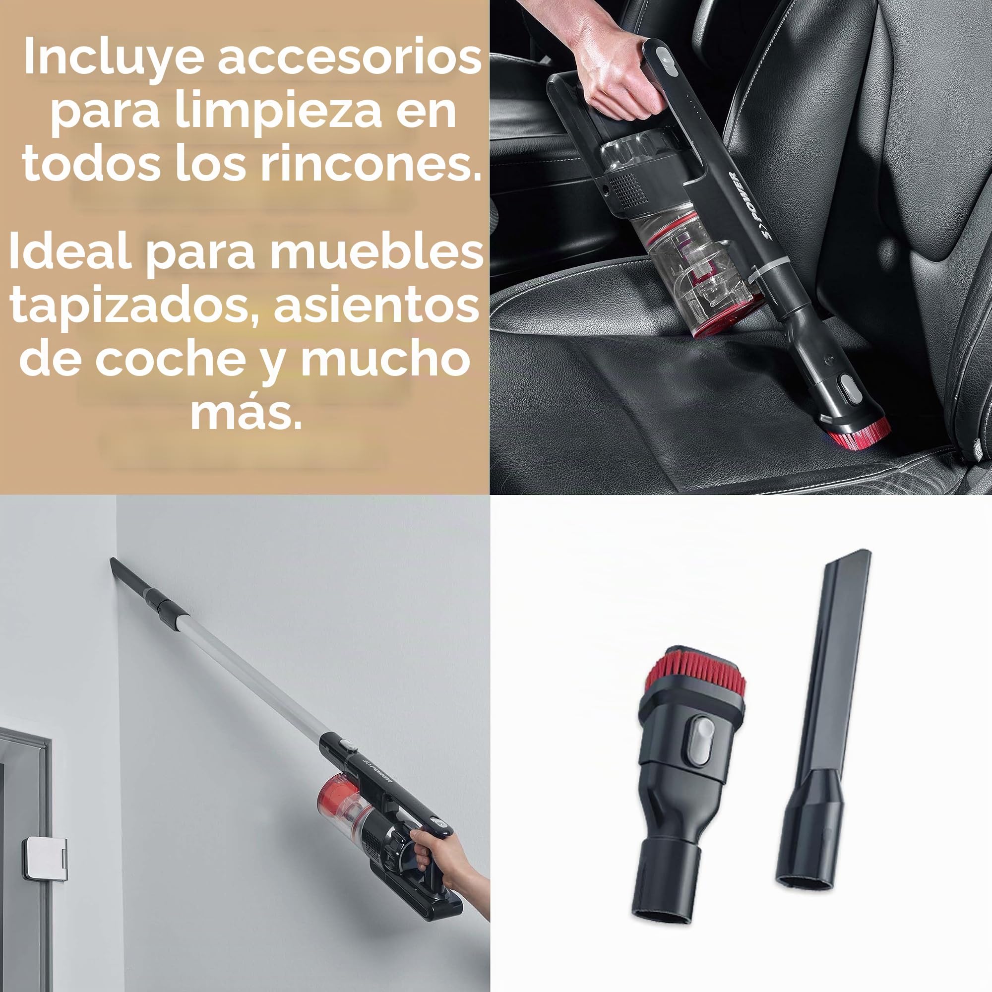 SEVERIN Aspiradora sin Cables 2 en 1 Vertical y de Mano con Cepillo eléctrico de Alta Velocidad con iluminación LED. Batería de Iones de Litio de 22.2 V. HV 7154