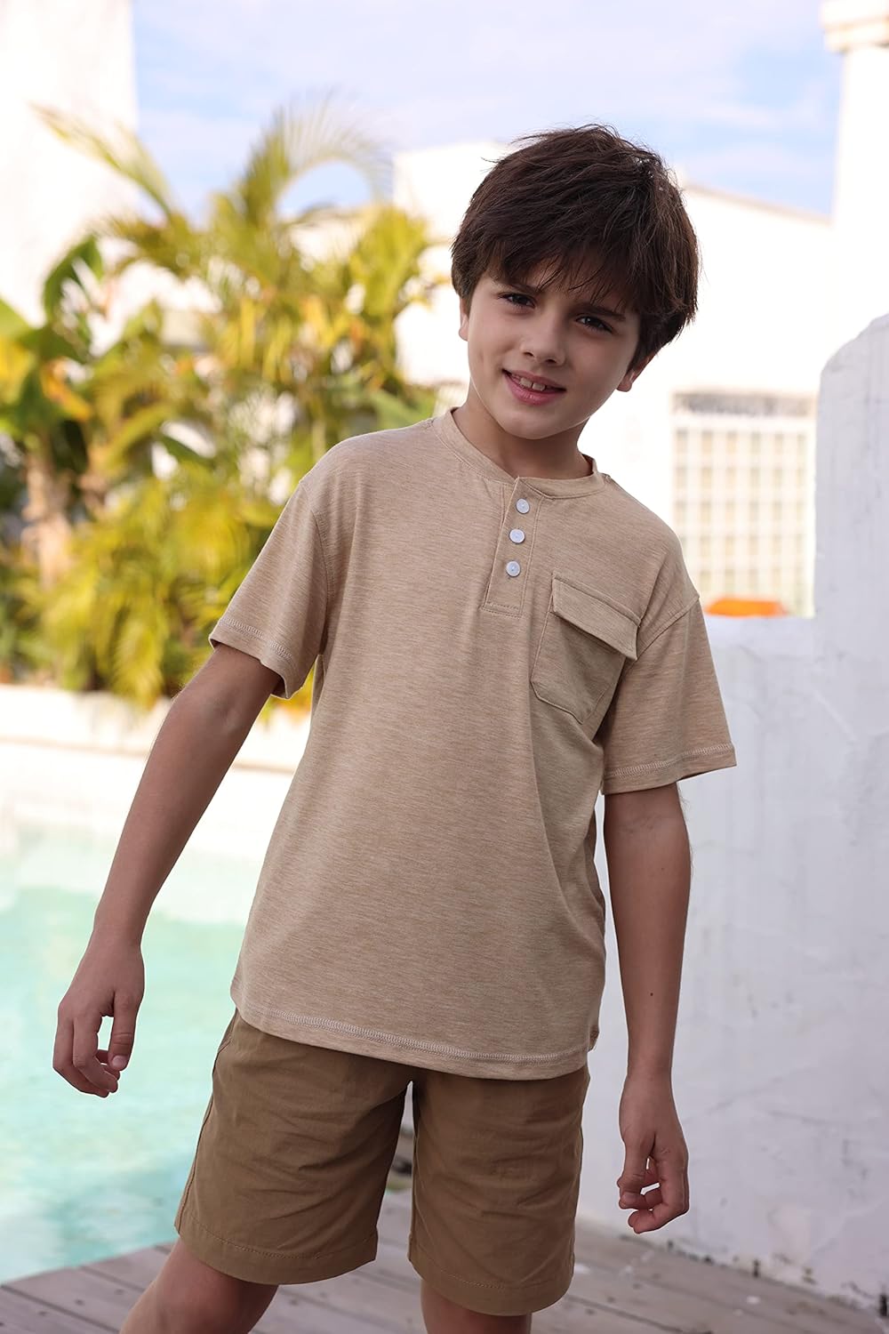 Kindenergy Boys Short Sleeve Tee Shirt Summer Button Down Tees Dress Henley Shirts with One Pocket - Image 3