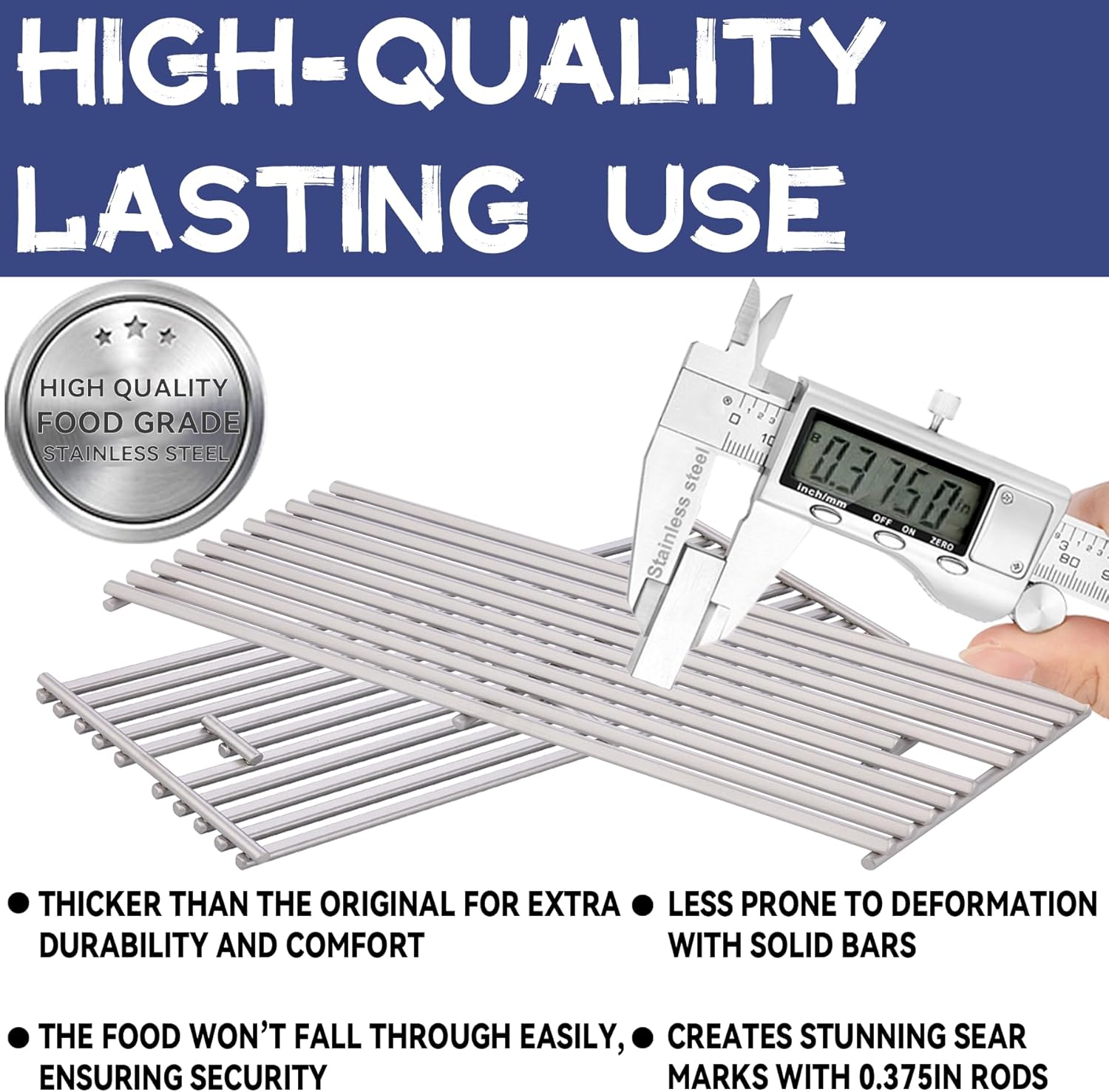 Upgrade 4 Pack 18" x 7-3/8" Heavy Duty Stainless Steel Triangle Solid Rod BBQ Cooking Grill Grate Replacement Parts for Blaze Grill 3, 4, 5 Burner Grill Models, 5 Models Blaze And More