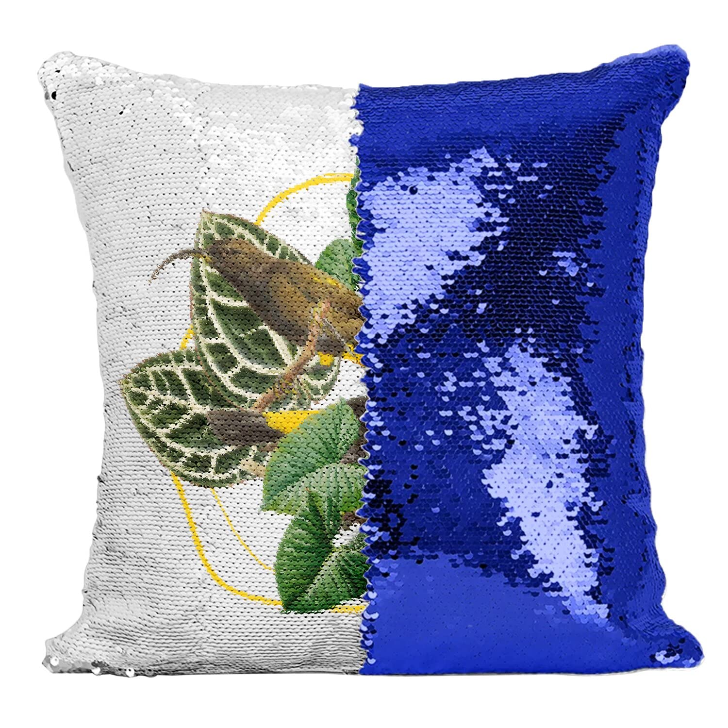 Coussin oiseau exotique paillettes bleu cyan pour cadeau déco