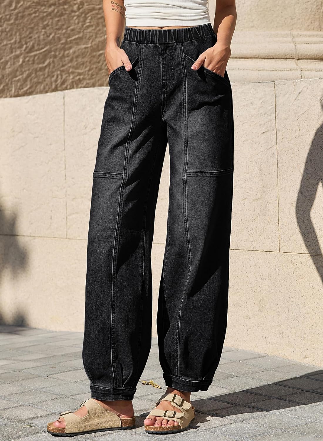 Sidefeel Barrel Jeans for Women Trendy Wide Leg High Waisted Cropped Baggy Relax Fit Stretch Pocketed Denim Ankle Pants - Image 6