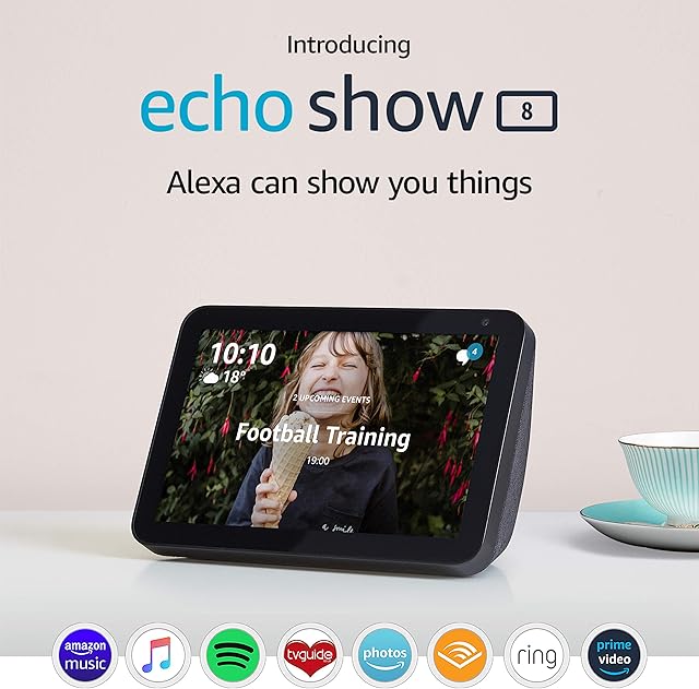 Echo Show 8, Certified Refurbished, Charcoal fabric | 8" HD smart display with Alexa