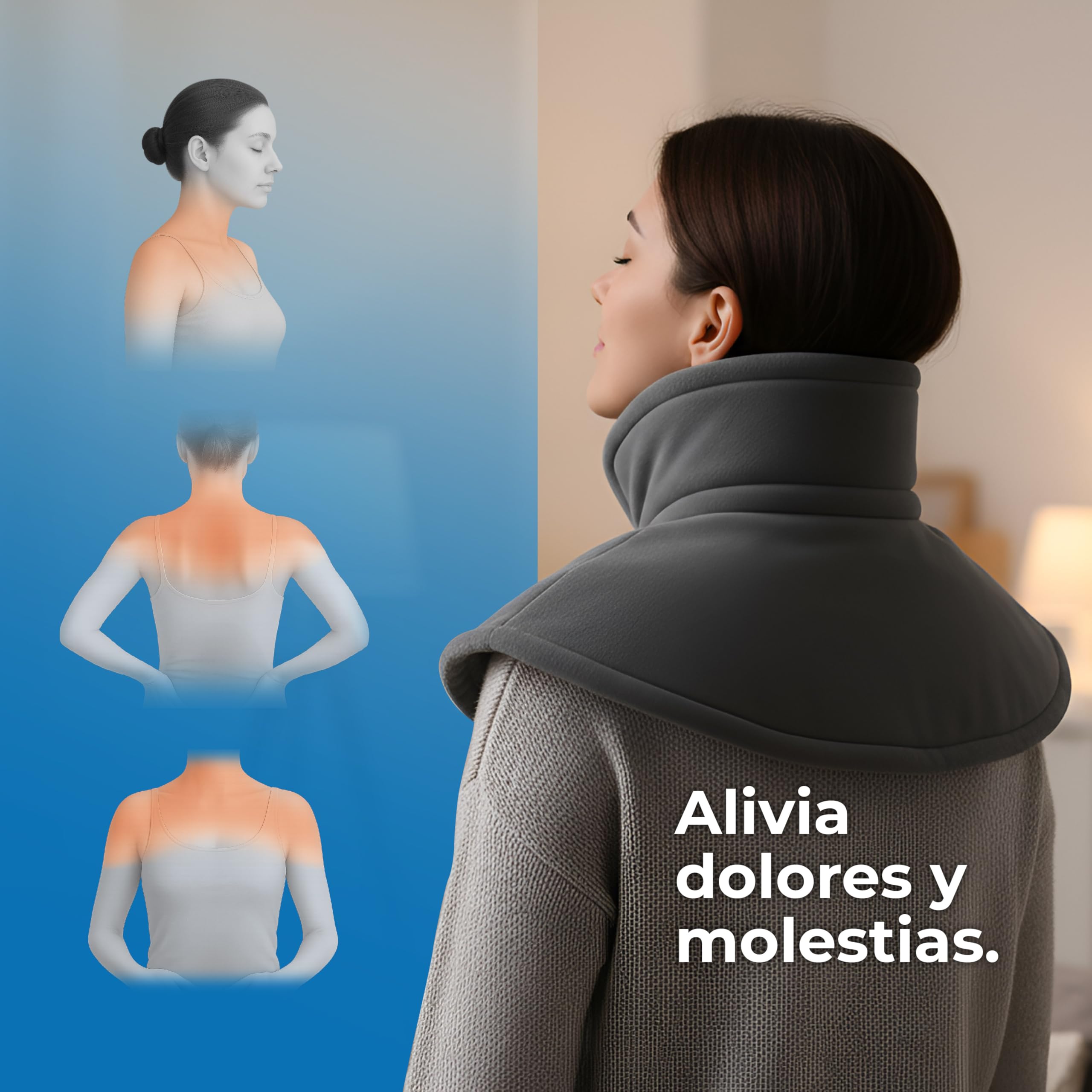 LED ATOMANT Almohadilla Termica Electrica Cervical para Cuello y Hombros 60x35cm, 10 Niveles de Calor, Temporizador y Apagado Automático, Tejido Ultrasuave de Poliester, Lavable a Maquina
