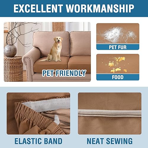 Miniatura 7 de H.VERSAILTEX Fundas de cojín individuales 100% impermeables para sofá, fundas de cojín súper elásticas con tela de vellón doble grueso (1 funda de