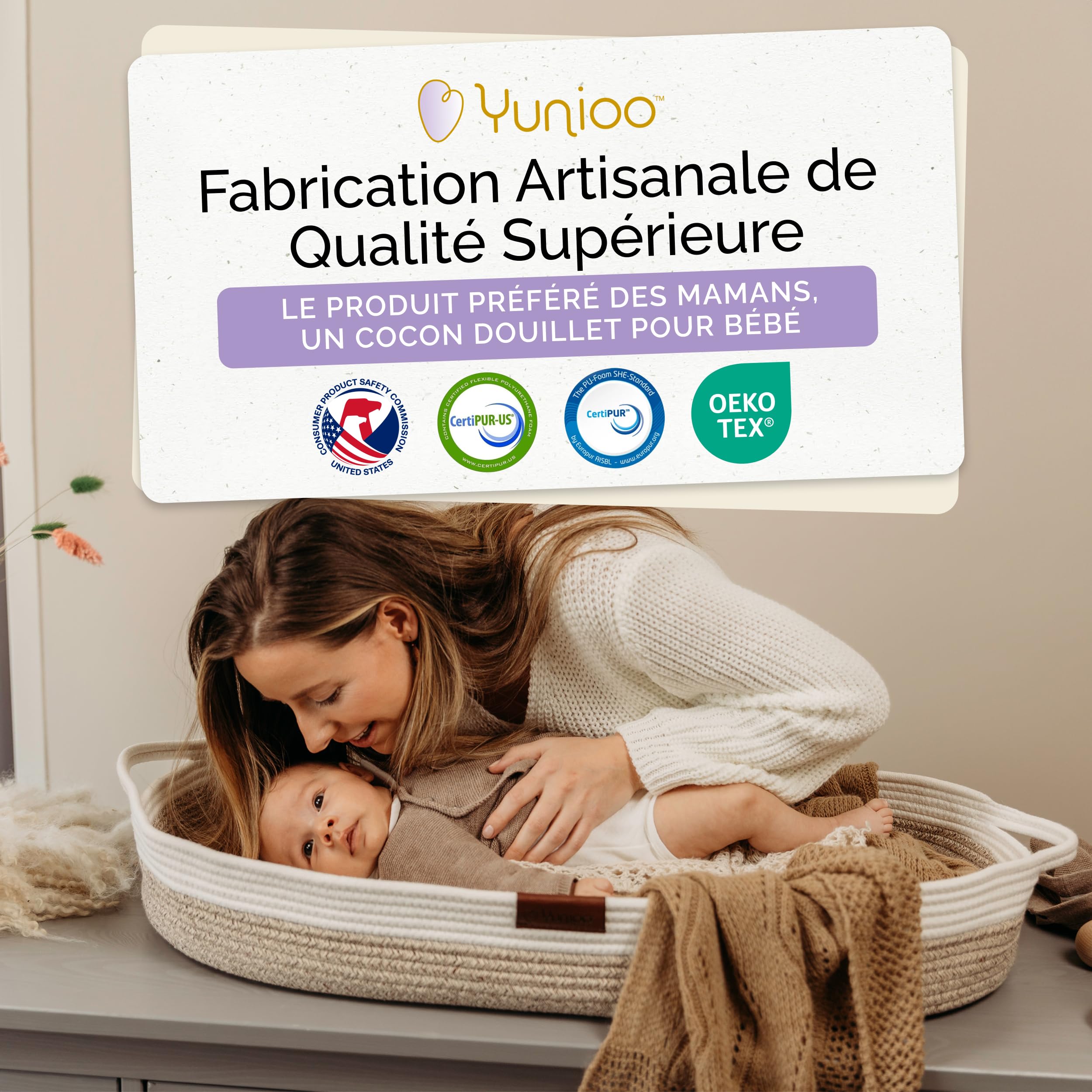 Yunioo Matelas à Langer Bébé, Panier à Langer avec Tapis à Langer Nomade en Mousse et Housse Hydrofuge pour Plan a Langer pour Commode