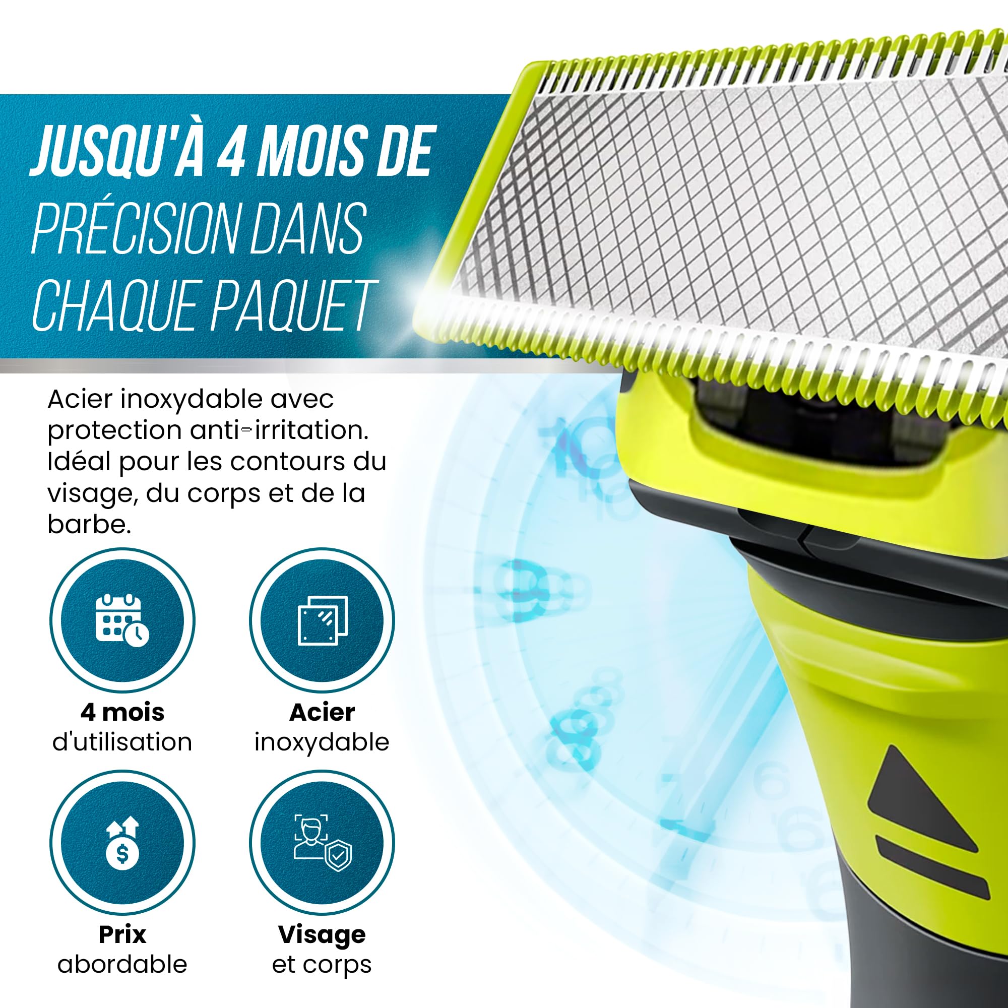 Lame de rechange T-Blade (X5) compatible avec OneBlade – Pack de 5 lames pour rasoir visage et corps homme – Compatibles tous modèles One Blade