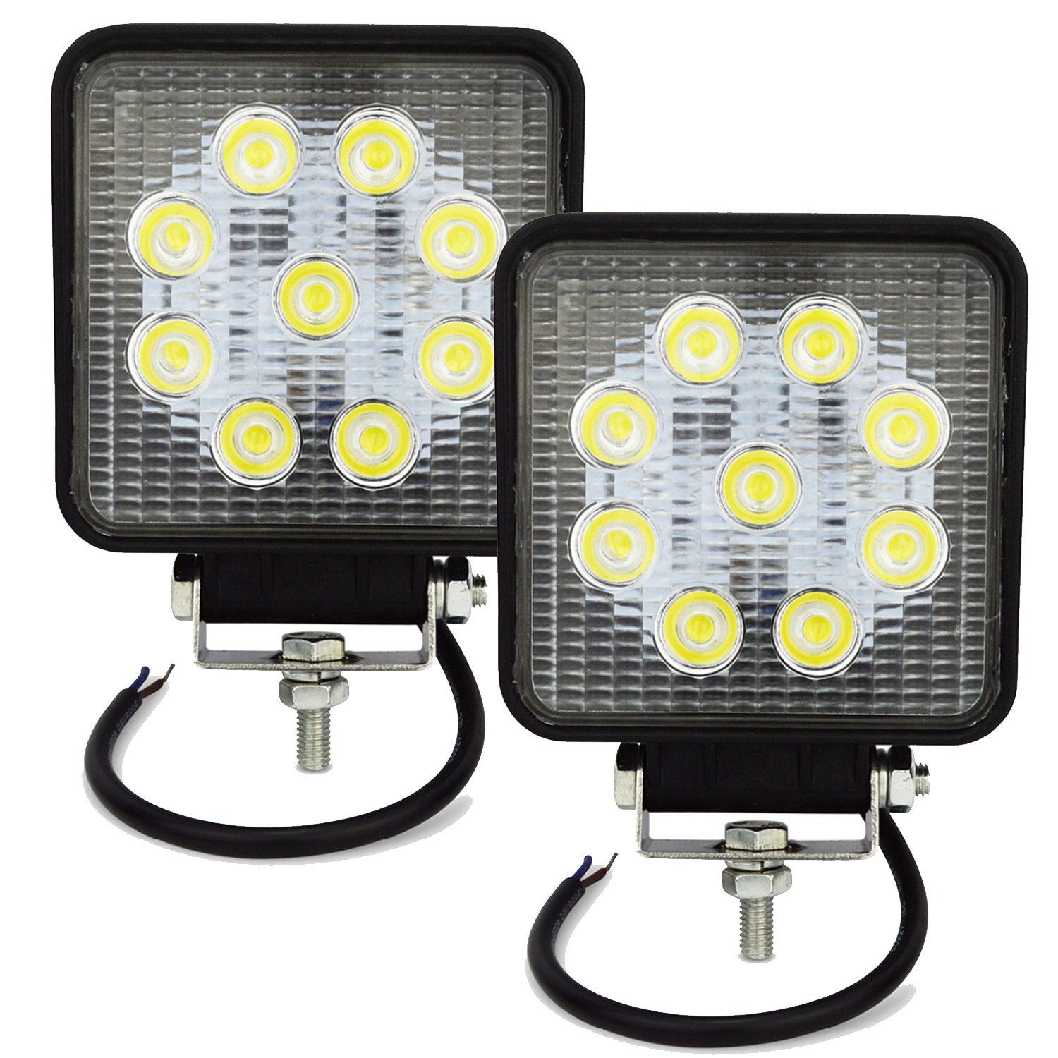 Willpower 2Pcs 4 inch Square Led Work Light Bar 27W 2200LM Driving Pods Flood Beam Work Lamp for Off-Road SUV Boat 4X4 Jeep JK 4Wd Truck DC 12V-24V