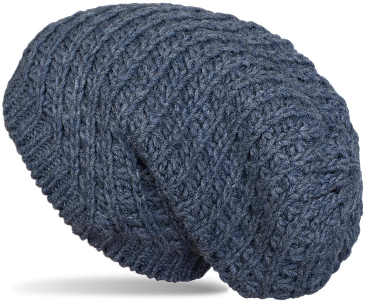 styleBREAKER Unisex Knit Beanie with Rough Knit, Long Slouch Beanie, Winter Knit hat 04024158, Colour:Blue