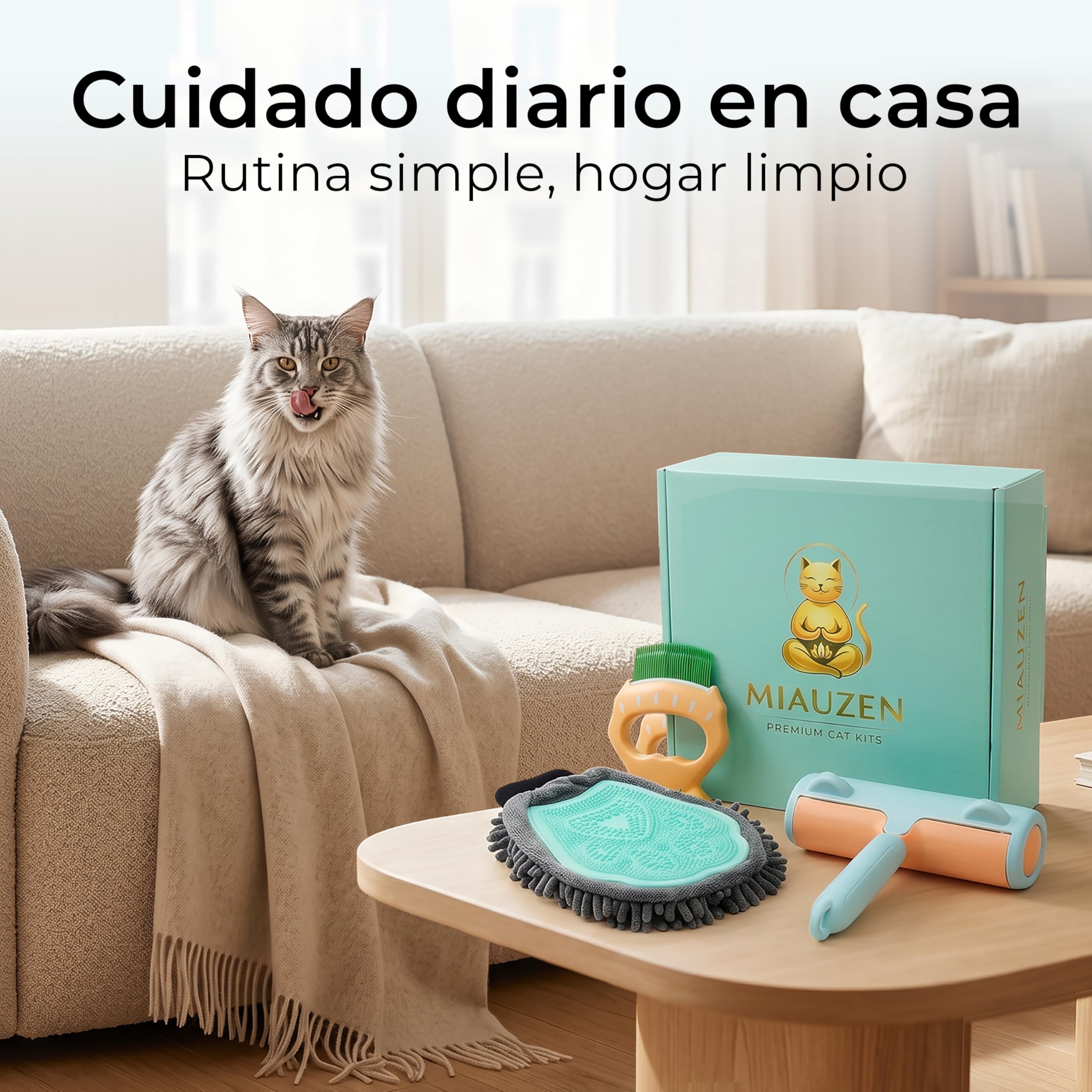 Kit Quitapelos Premium para Gatos de Interior - Guante Suave Mejorado con Velcro Firme + Cepillo Quitapelos Reutilizable para Sofá y Ropa + Mini Peine - Pack Todo en Uno