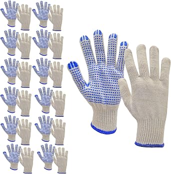 JORESTECH PVC-Dotted String Knit Gloves, Natural White, 12 Pairs Size Medium