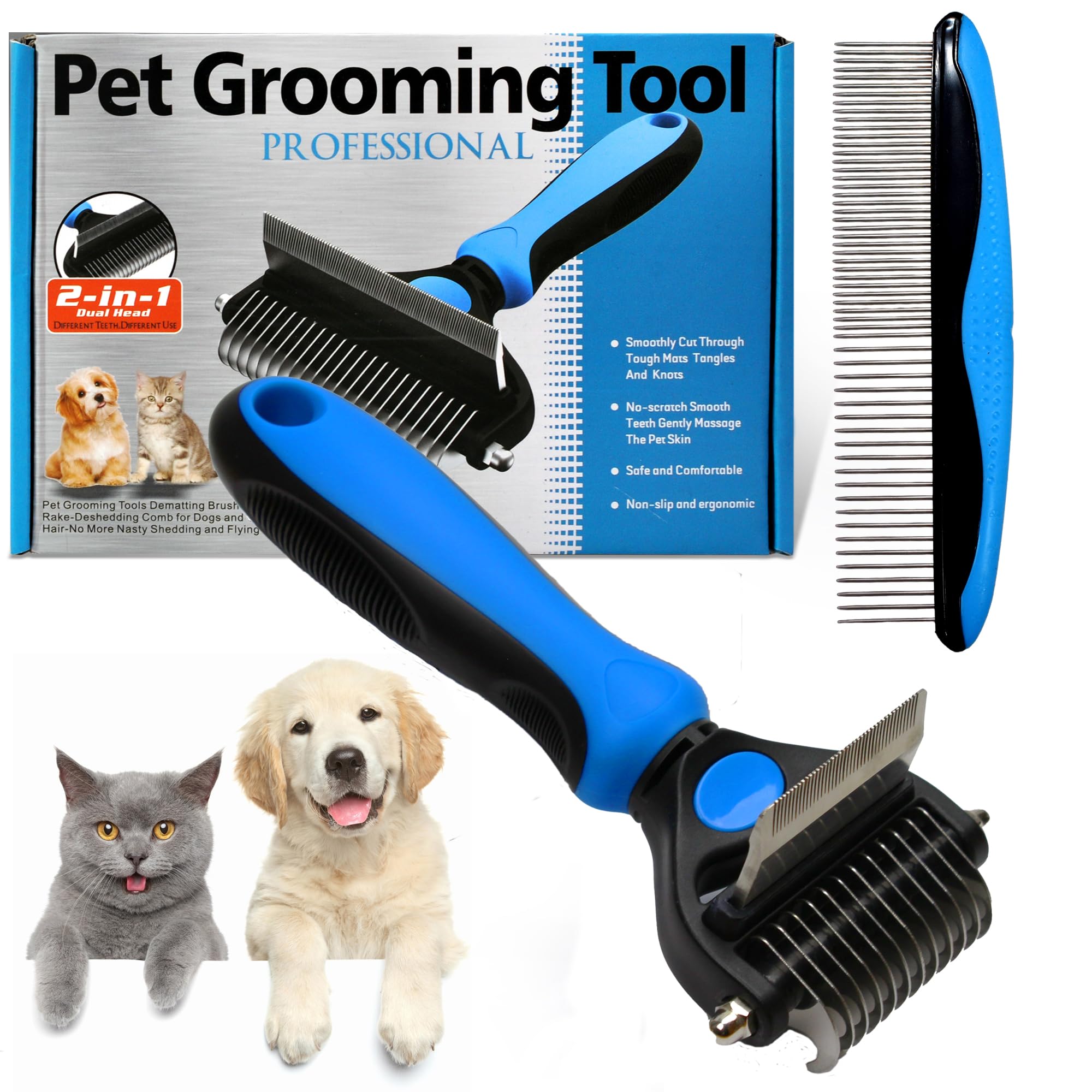 Cepillo Perros y Gatos Pelo Largo - Peine Grande Profesional Desenredante y Cepillos Deslanador Perros, Gato Persa y Mascota de pelo corto Removedor de pelos muerto (Pequeño)