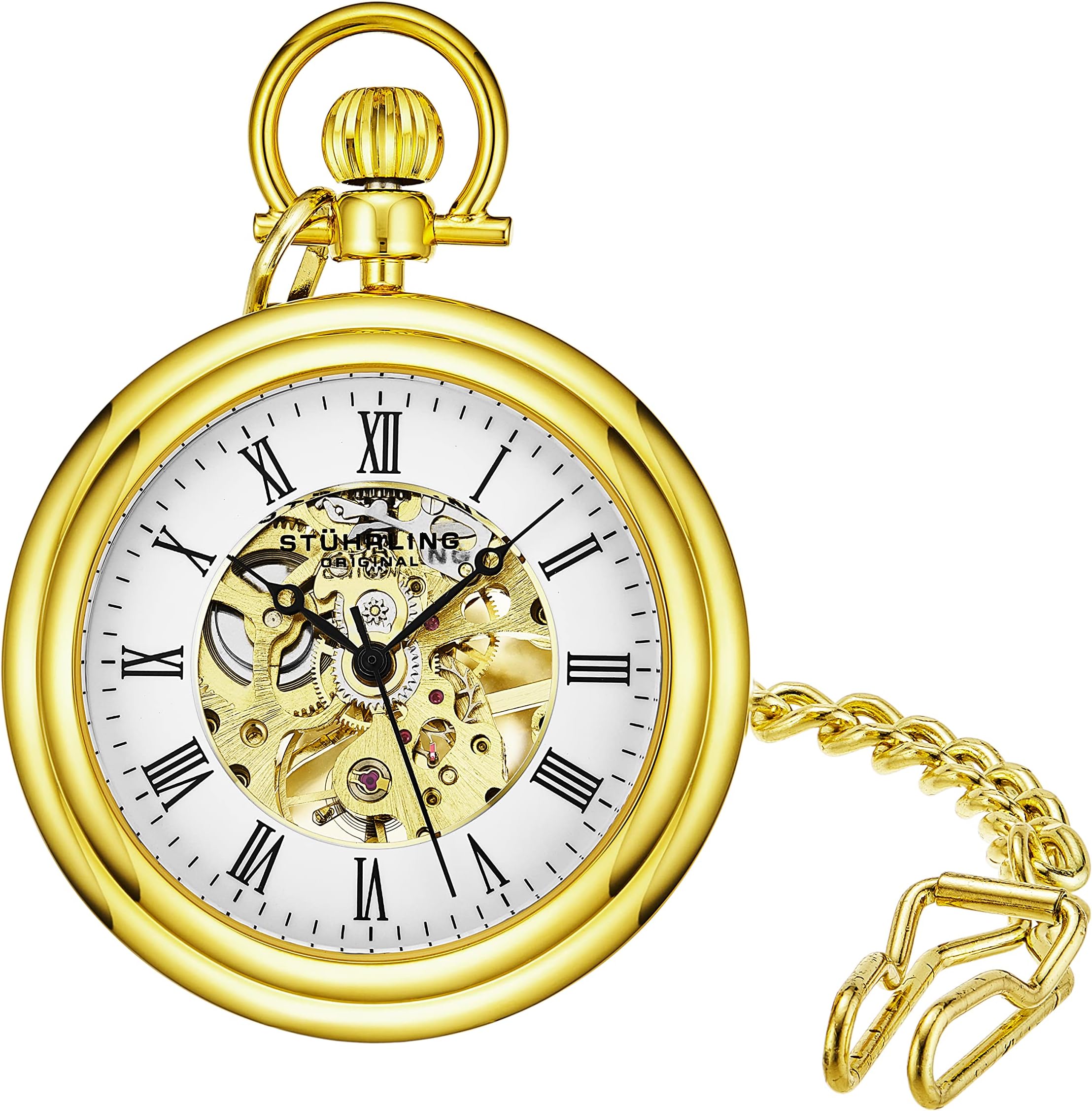 Men's Pocket Watch Stainless Steel Analog Skeleton Watch Hand Wind Mechanical Movement Stainless Steel Chain