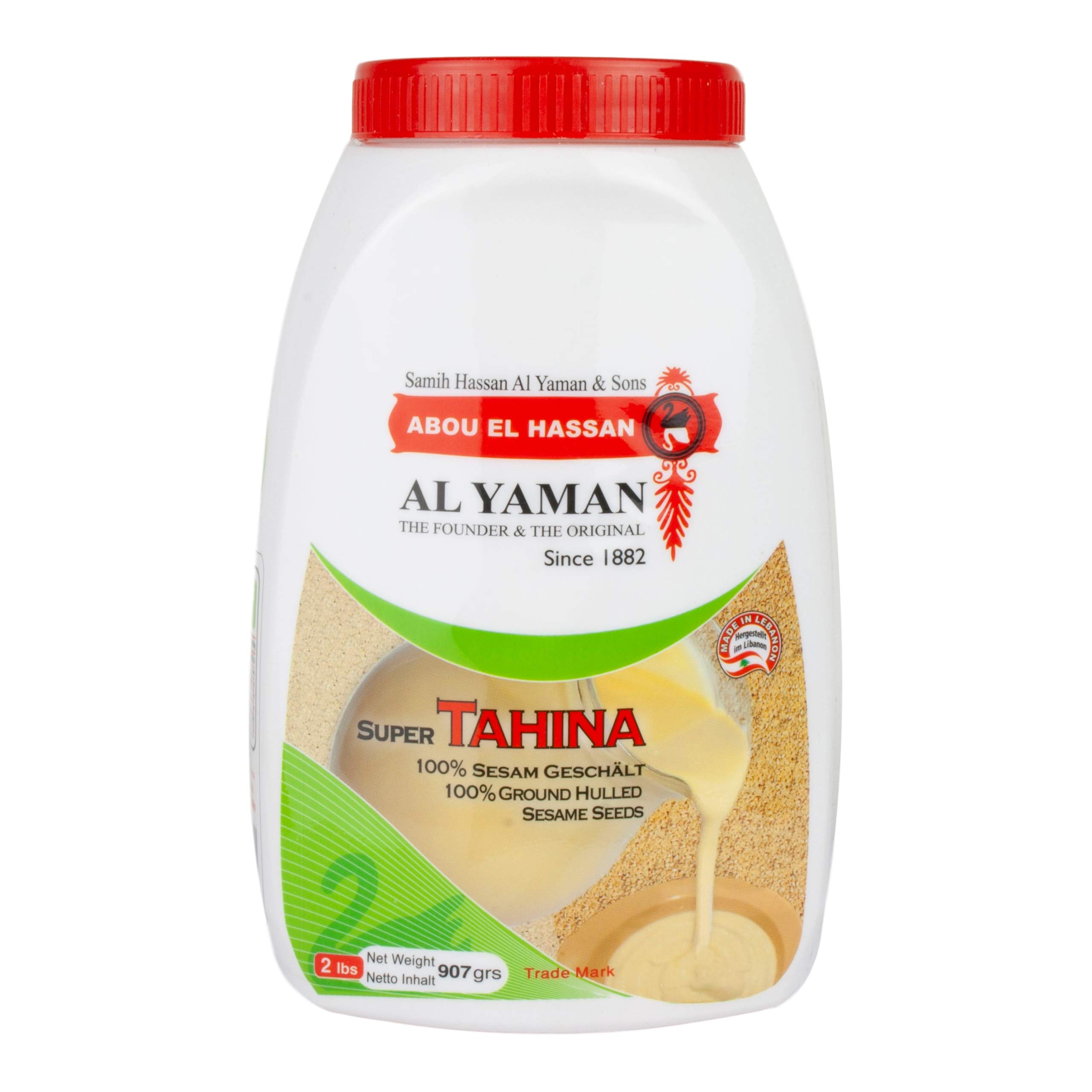 Al Yaman - Tahine Arabische Sesampaste - Orientalische Tahini aus fein gemahlenen Sesamkörnern im 4er Set á 907 g Packung