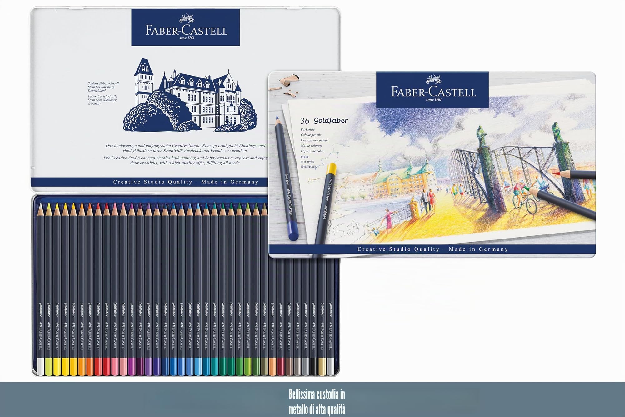 Faber-Castell Goldfaber, set di matite colorate, 36 pezzi e blocco per schizzi, formato A4, blocco di carta gommata, 100 g/m², 50 fogli