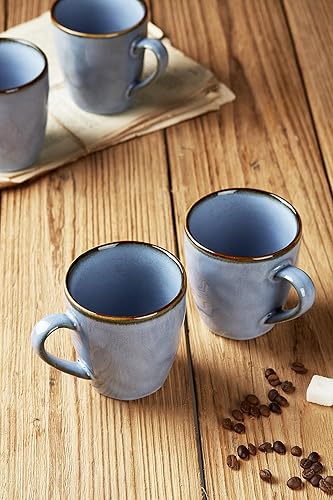 Miniatura 5 de famiware Juego de 4 tazas de café redondas con asa para cacao, leche, chocolate caliente, té o agua, tazas de cerámica para cocina, microondas y