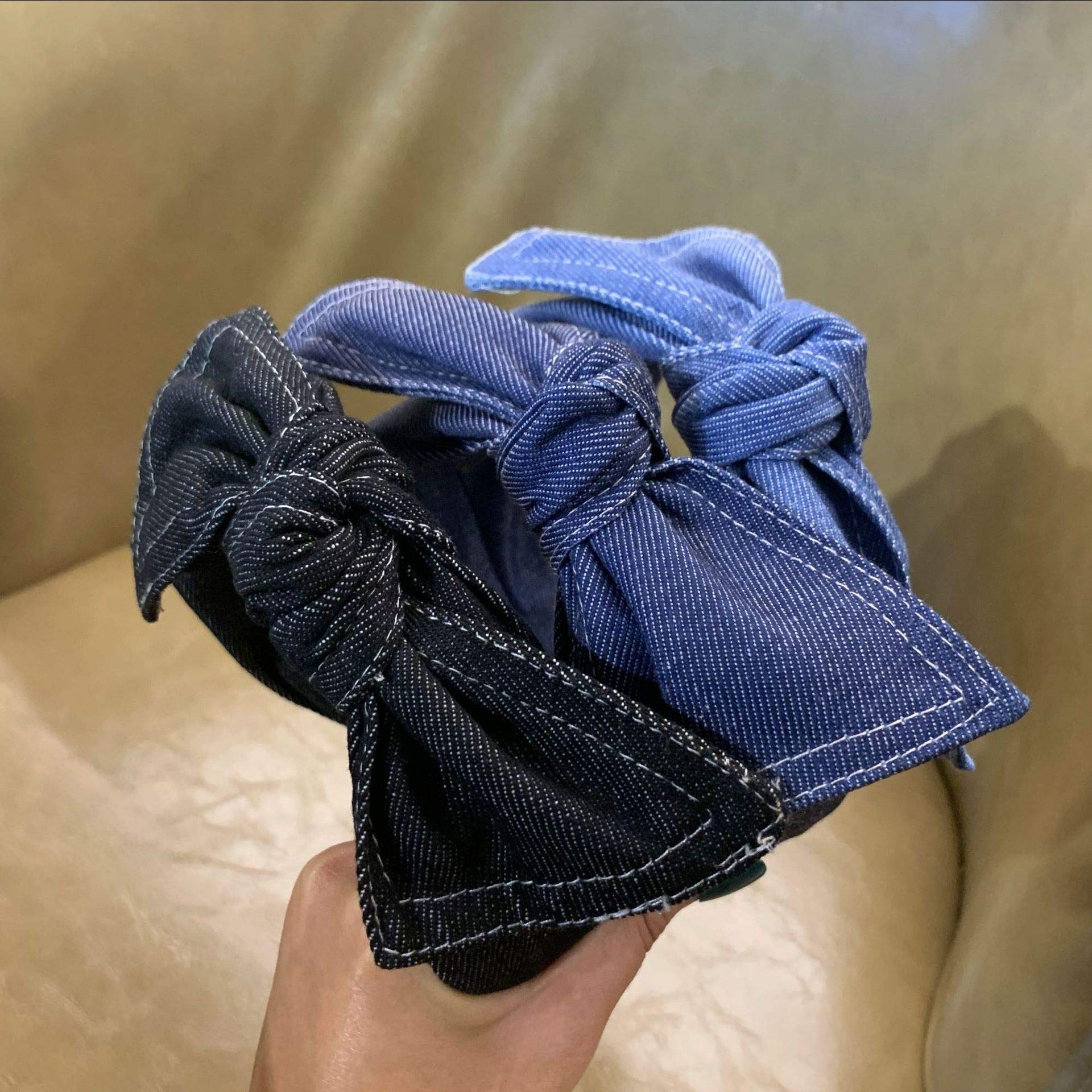 Amazon.com : Denim Fabric Wide Knot Dot Headband Bowknot  display picture 2