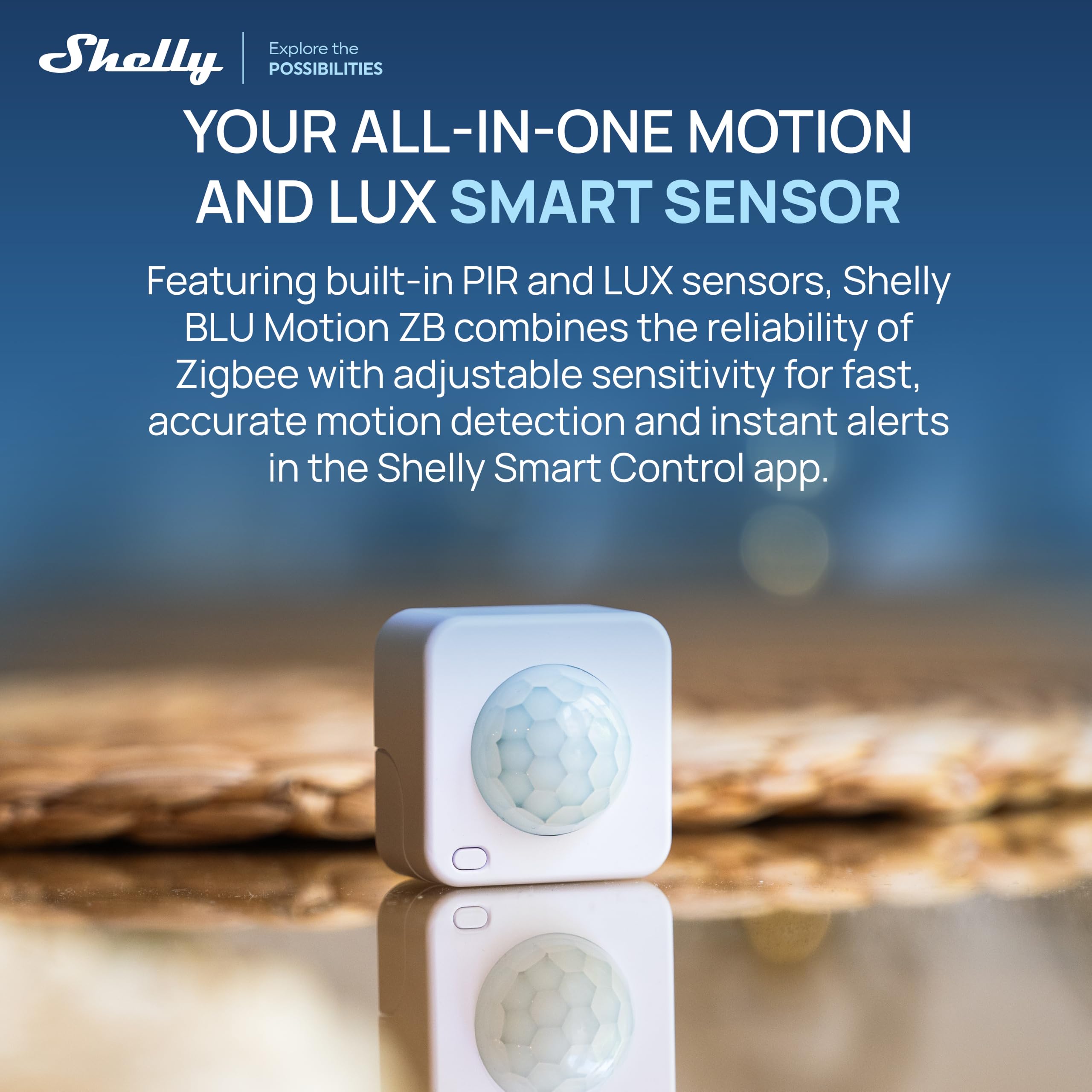 Shelly BLU Motion ZB – Czujnik ruchu PIR na podczerwień, Zigbee 3.0 i Bluetooth, regulowana czułość, do 5 lat pracy na baterii, powiadomienia w czasie rzeczywistym, wymagana bramka