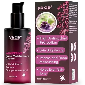 Face Brightening Cream - Antioxidant Grape Extract Viniferine | Hydrating Anti Aging Neck and Facial Moisturizer for Women | Restores Natural Radiance | Rejuvenating Dark Spot Skin Care | 1.69 Fl Oz
