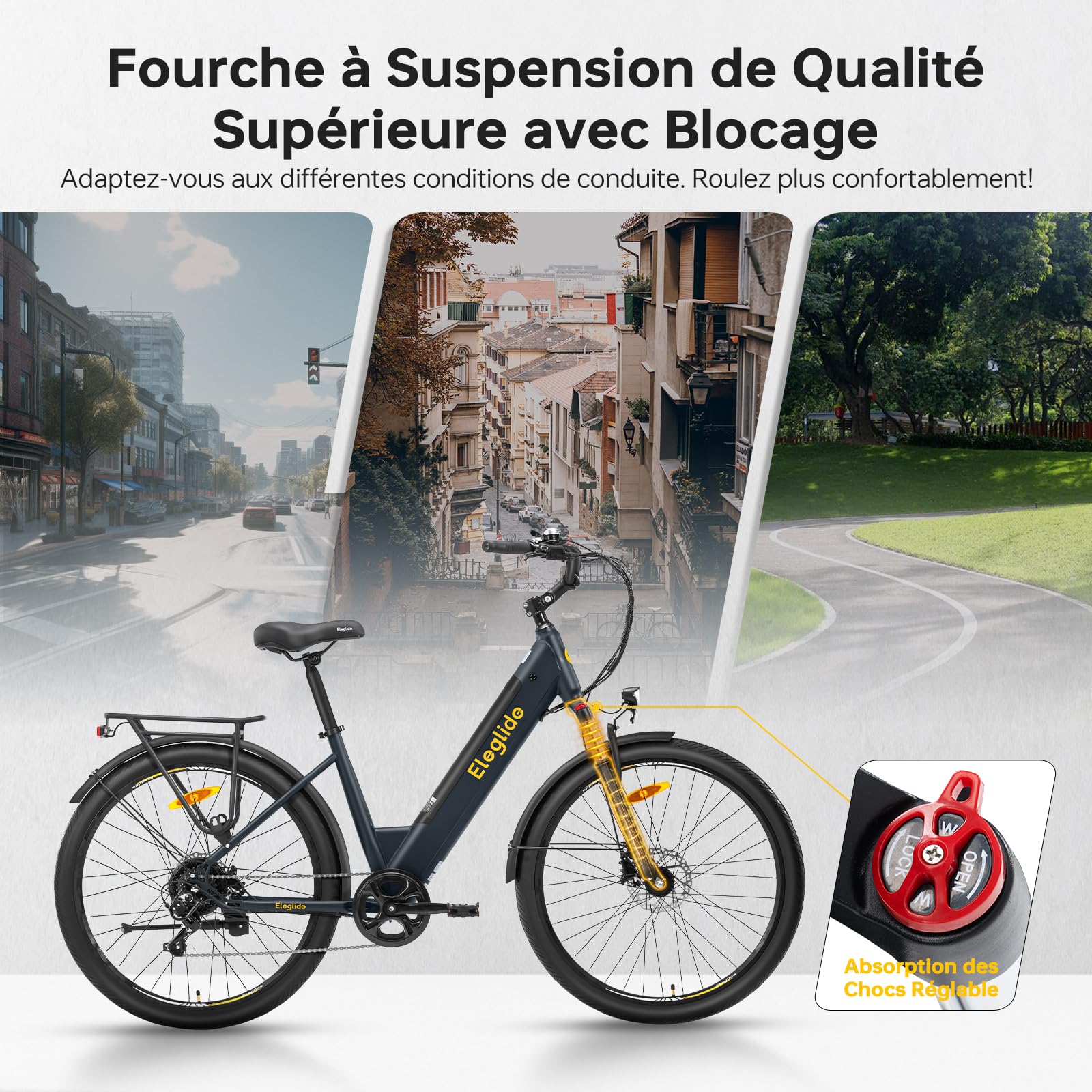 Eleglide T2 Vélo Électrique Adulte 100KM, Moteur 250W, Freins Hydrauliques, Batterie 486Wh, E-Bike Urbain pour Homme Femme, 27.5" Vélo de Ville,VTC