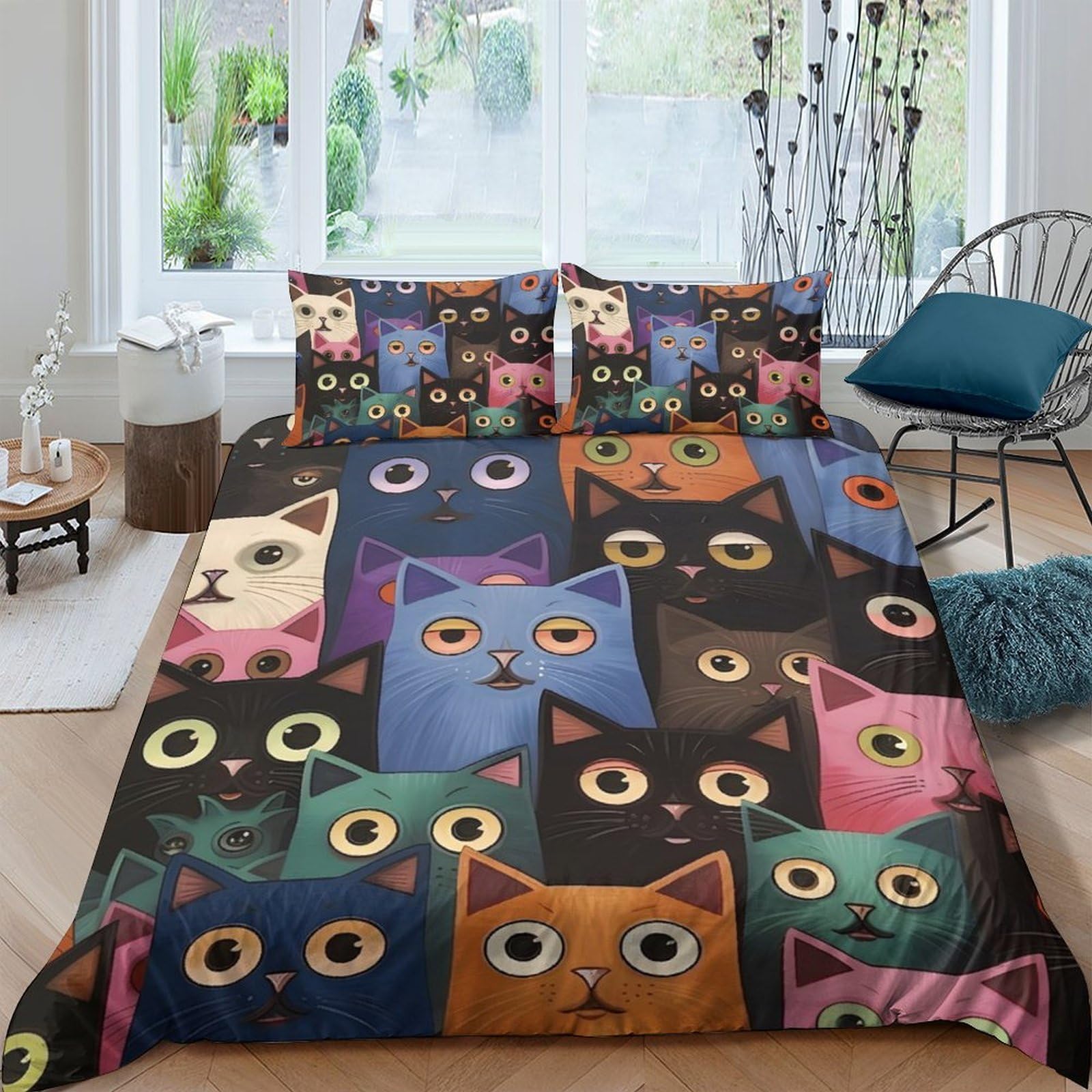Ctjqhvkz Style-10 3D Printed Colorful Cat Faces Fitted Sheet Microfiber Soft Breathable Cartoon Cat Bed Cover For Bedroom Guest Room Decor Single（135X200cm）