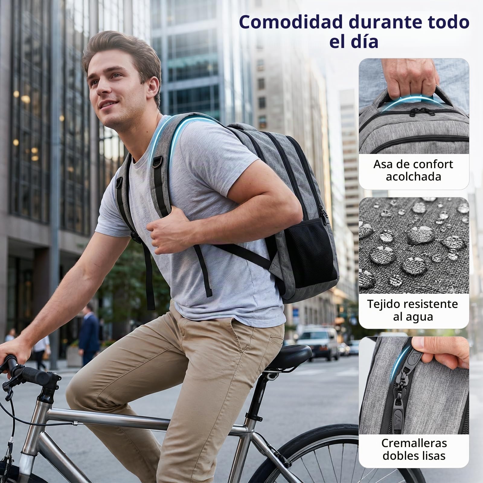 MATEIN Mochila Portátil 17 Pulgadas, Grande Hombre Mochila Impermeable Trabajo Viaje Mochilas para Portatil, Escolares Colegio Antirrobo TSA Backpack para Adolescente Mujer, Gris