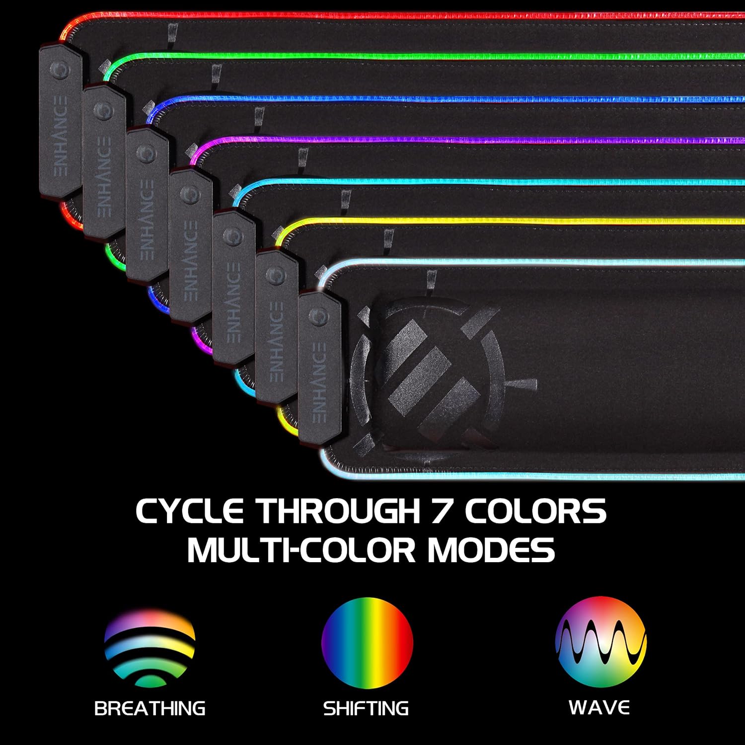 Enhance LED Wrist Rest with Soft Memory Foam Support for Full Size Keyboards - Wrist Rest Pad with 7 Illuminated Colors, 3 Color Modes, Smart Control, Non-Slip Base - Thick 1" Padding