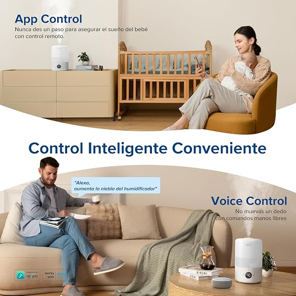 LEVOIT Humidificador Inteligente de Niebla Fría para Habitación y Bebé con Sensor, Control por APP y Voz, Difusor Aceites Esenciales, Temporizador a Cuarto,<28dB, 3L Top-Fill, Blanco - 4