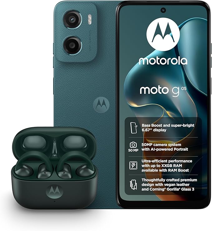 Motorola G05 Forest Green 4+64 and Moto buds loop - Green