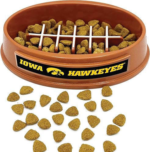 NCAA Super-Bowl - Iowa Hawkeyes Slow Feeder Dog Bowl. Football Design Slow Feeding Cat Bowl for Healthy Digestion. Non-Slip Pet Bowl for Large &
