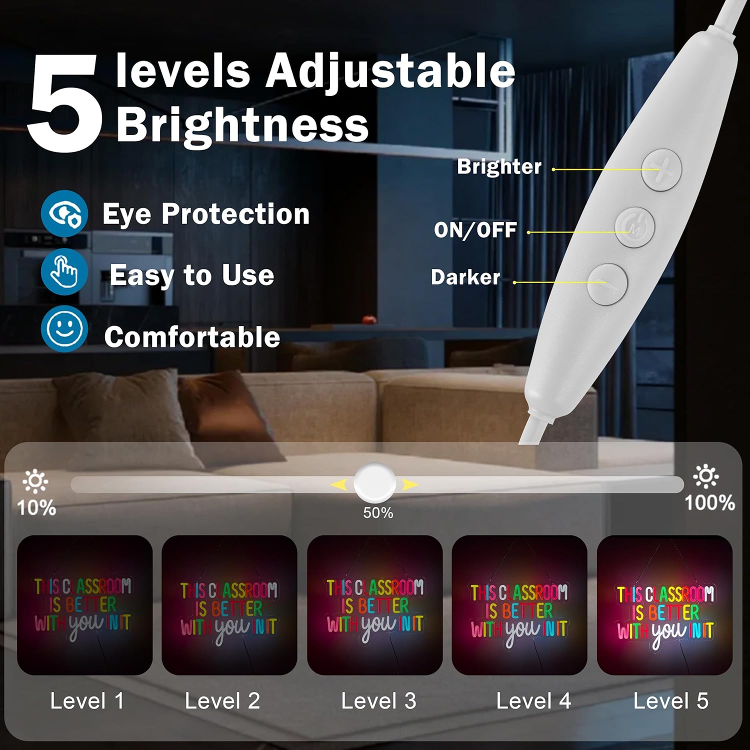 Classroom Neon Sign for Wall Décor Dimmable This Classroom is Better With You In It LED Light USB Powered Inspirational Motivational Wall Art Letter Signs for Teachers Back to School Decor - Image 3