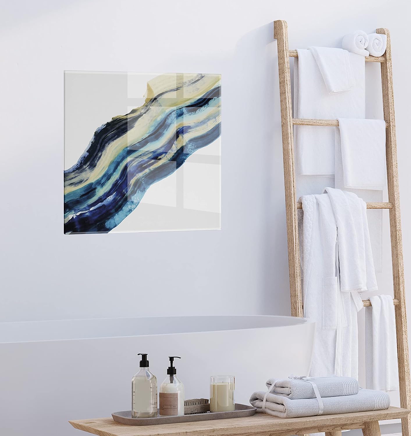 Kate and Laurel Wavy Lines Floating Acrylic Art by Amy Lighthall, 23x23, Blue Abstract Art Print For Wall