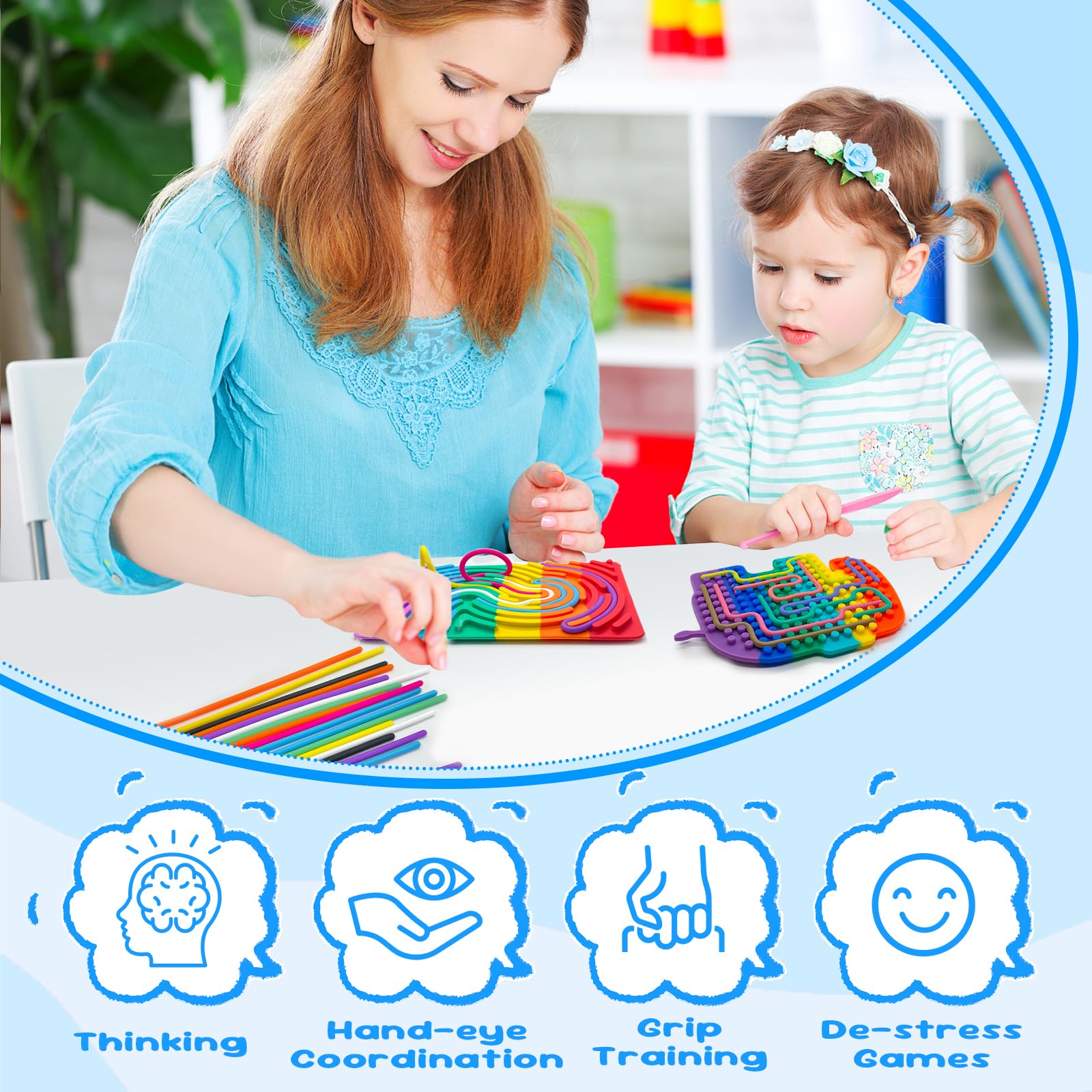 2 sztuki zabawek sensorycznych, silikonowa dwustronna zabawka autystyczna, sensory play z 31 silikonowymi sznurkami, zabawki sensoryczne z torbą podróżną, dla dzieci i dorosłych, redukcja