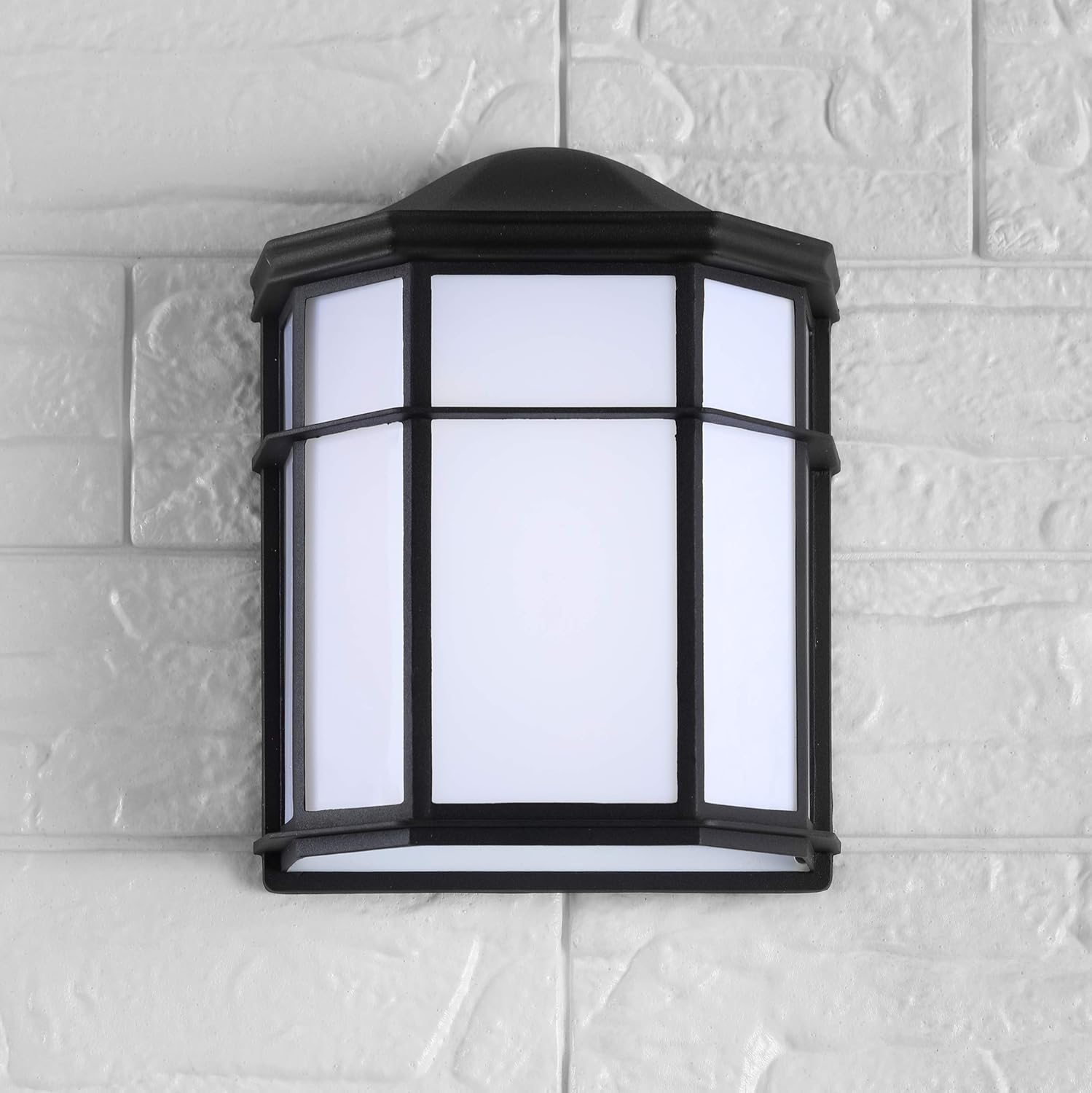 JONATHAN Y 7.75" Black 1-Light Metal and Acrylic Outdoor Wall Sconce, Modern Industrial Lantern for Entryway or Porch, Frosted Panels, Integrated LED, ETL Listed JYL7447A