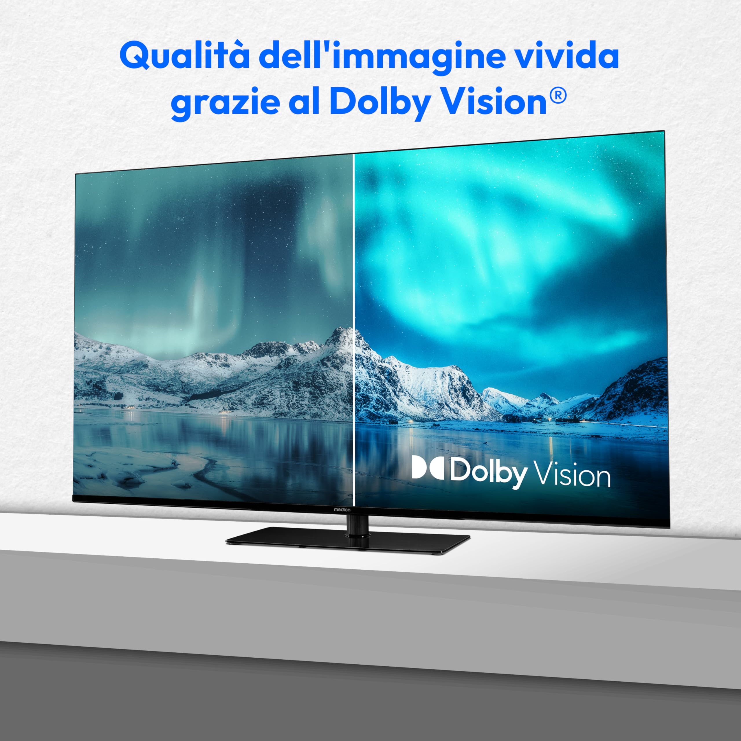 MEDION TV 43 pollici (107 cm) Smart TV (Dolby Vision HDR, VIDAA Store, DVB-T2 HD, DVB-C, DVB-S2, HEVC, Prime Video, Disney+, DAZN, HbbTV, PVR, Bluetooth, MD 843300)