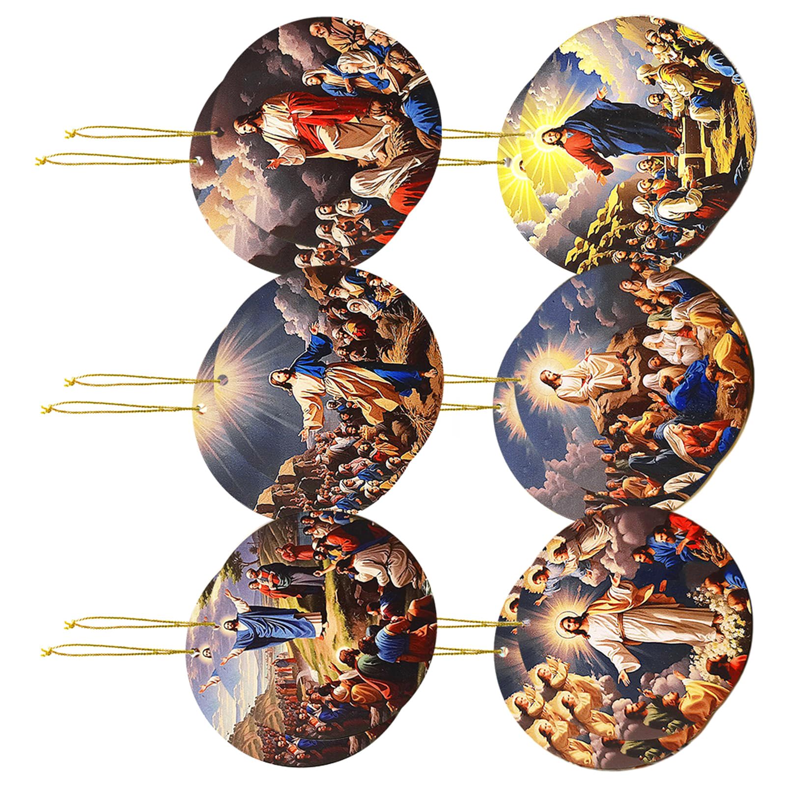 12pcs Wood Pendant Christmas Tree Ornament for Nativity Scene Display Religious Wall Hanging Decoration Christmas Ornament