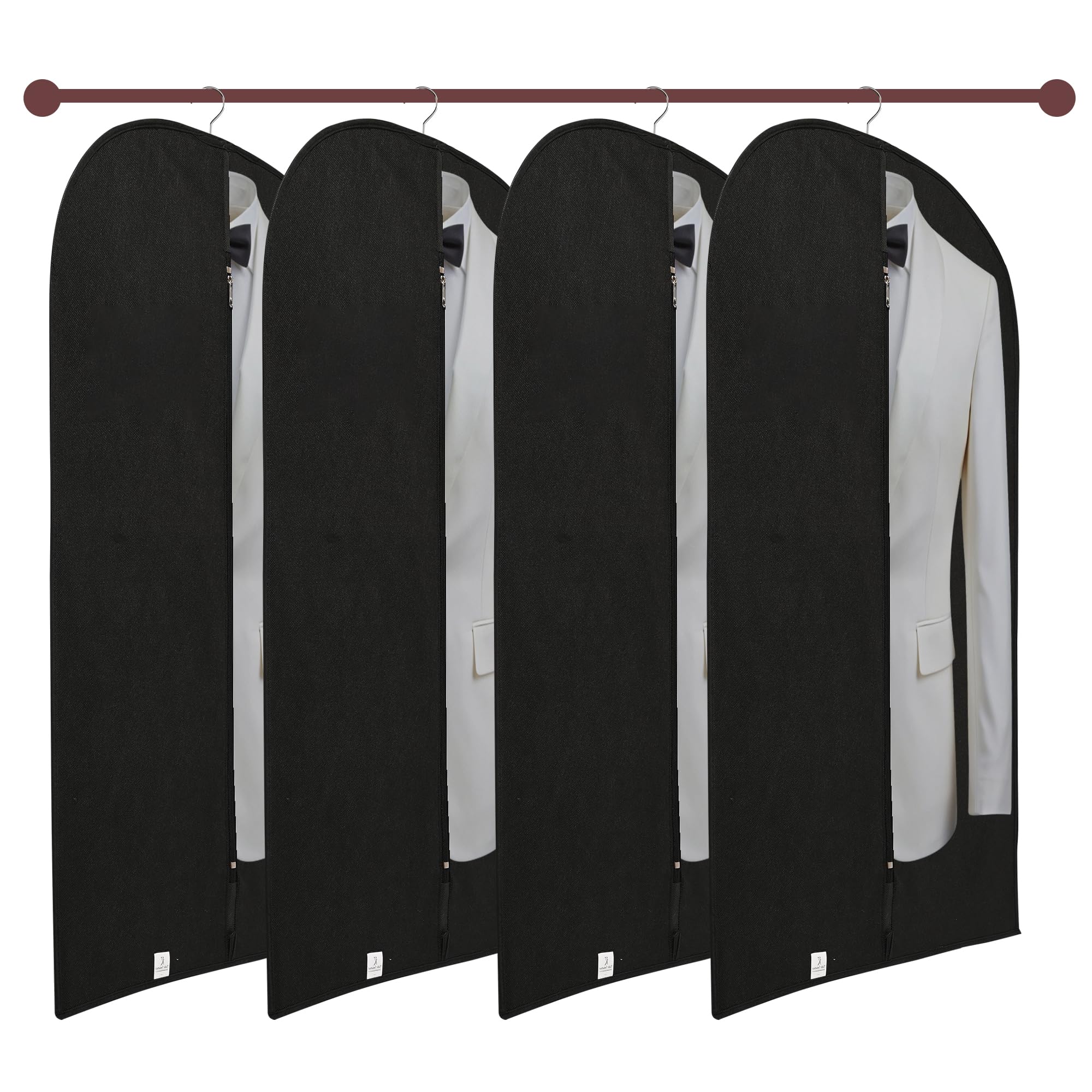Kuber Industries Paquete de 4 fundas para blazer | Fundas de traje con cremallera para mujeres y hombres | Bolsa de abrigo a prueba de polvo para ropa, chaqueta | Cubierta media transparente | Negro