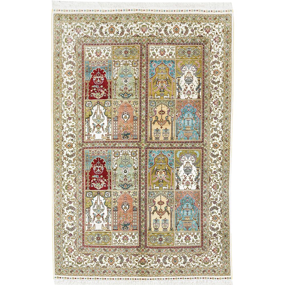 Yuchen Rug Oriental Silk Carpet 4x6 Blue Handwoven Traditional Season Garden Vintage Luxury Silk Living Room Rug