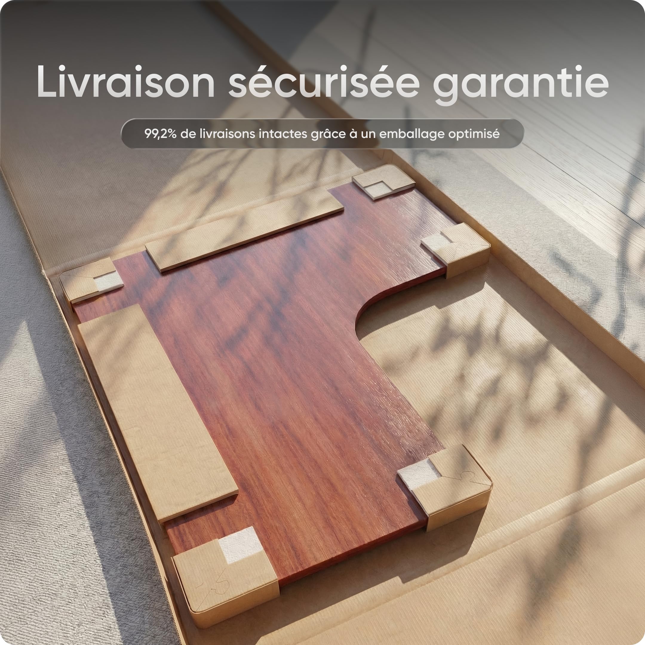 DESKSPACE Plateau de Bureau d’Angle mélaminé 160 x 130 x 70 cm, Acajou