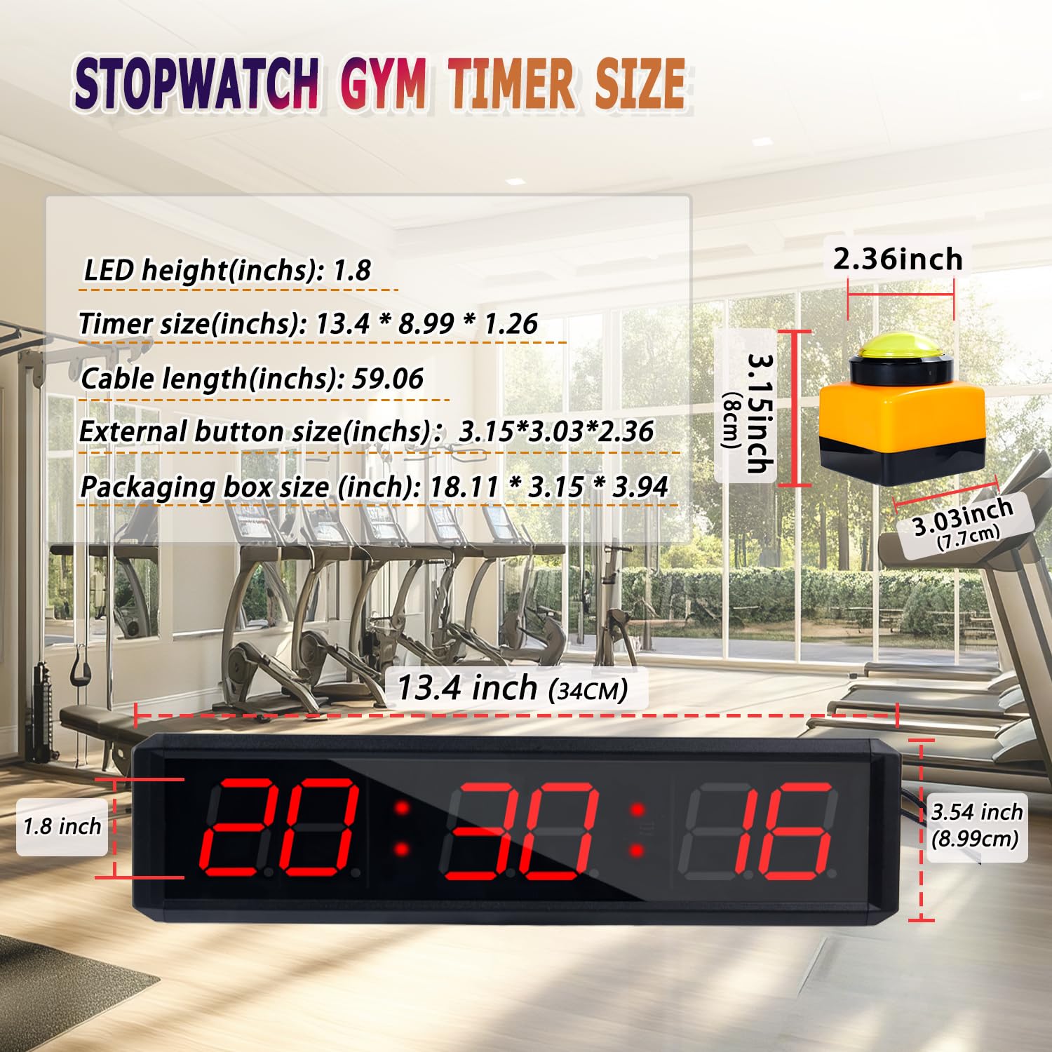 Temporizador de fitness, adecuado para ejercicio de gimnasio, escuela, ejercicio en casa, sala de levantamiento de pesas, gimnasio de boxeo, escalada en roca interior (modo de transmisión