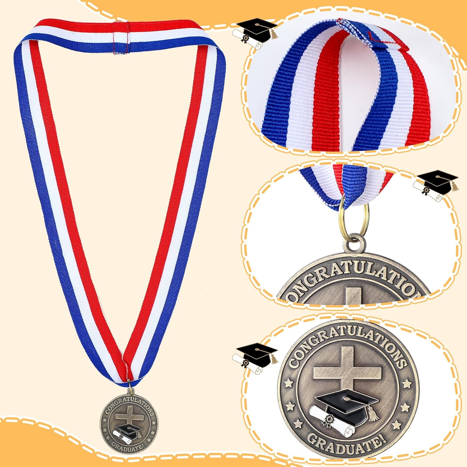 24 Pcs Lawyer Nurse Teacher Graduate Christian Medals 1.77'' Religious 2026 Graduation Award Medals with Ribbons Trophy Prize for Graduation Student Gift(Graduate Christian)