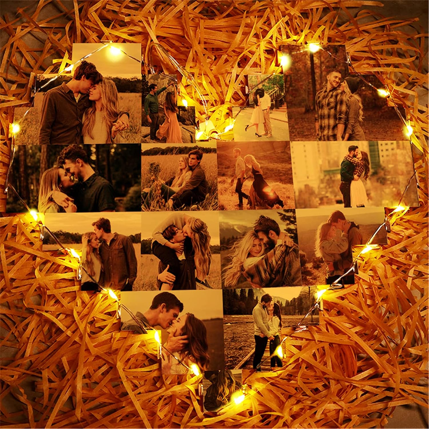 Personalized 15 Photos Collage Lamp Heart Shape Night Light Wall Hanging Lights LED Photo Frame Light for Lover, Family (15 Photos + Acrylic Material)