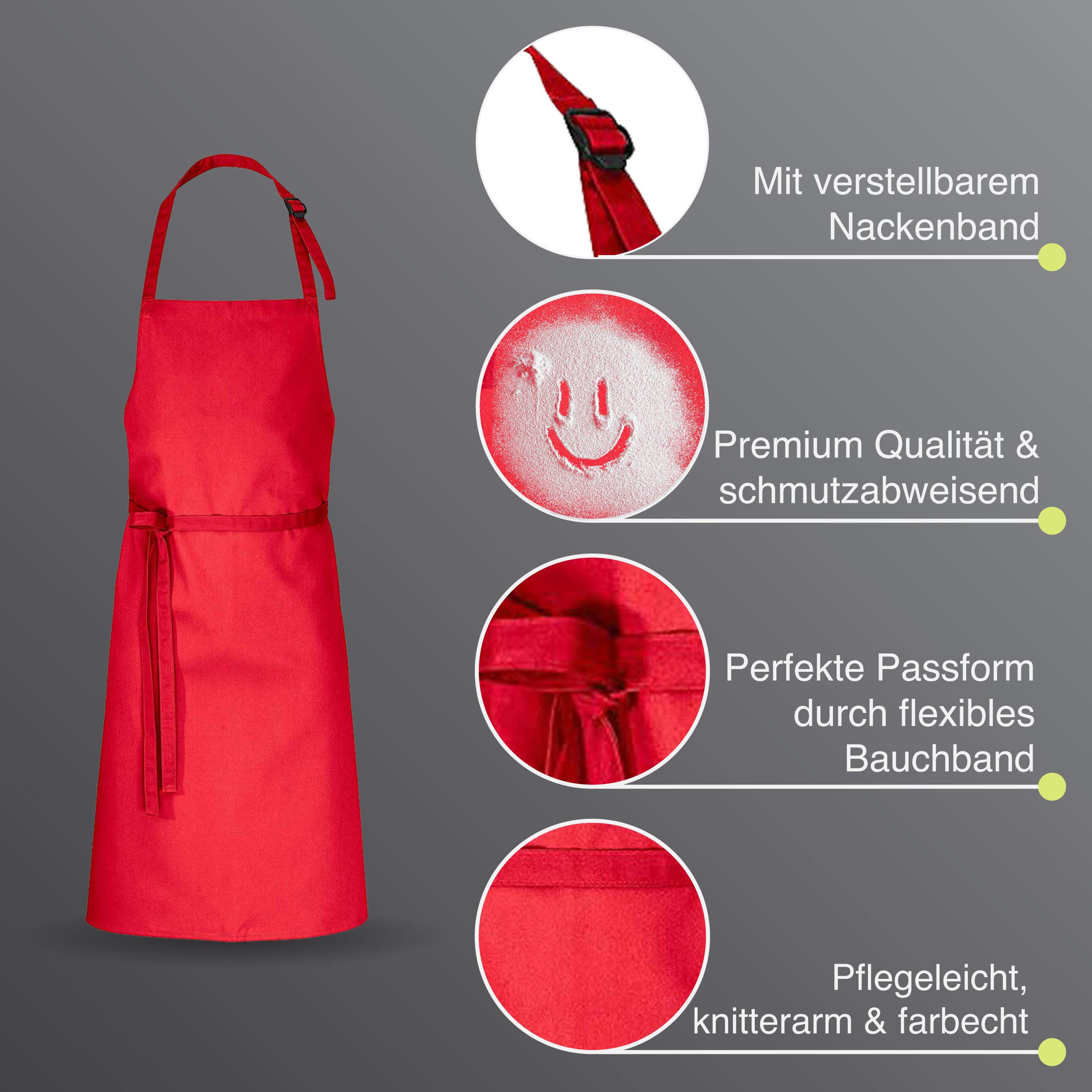 DESERMO Juego de 10 delantales ajustables premium de 100 cm x 80 cm (largo x ancho) ✓ delantal profesional de alta calidad para hombre y mujer ✓ Innovadora mezcla de algodón y poliéster ✓ Gran