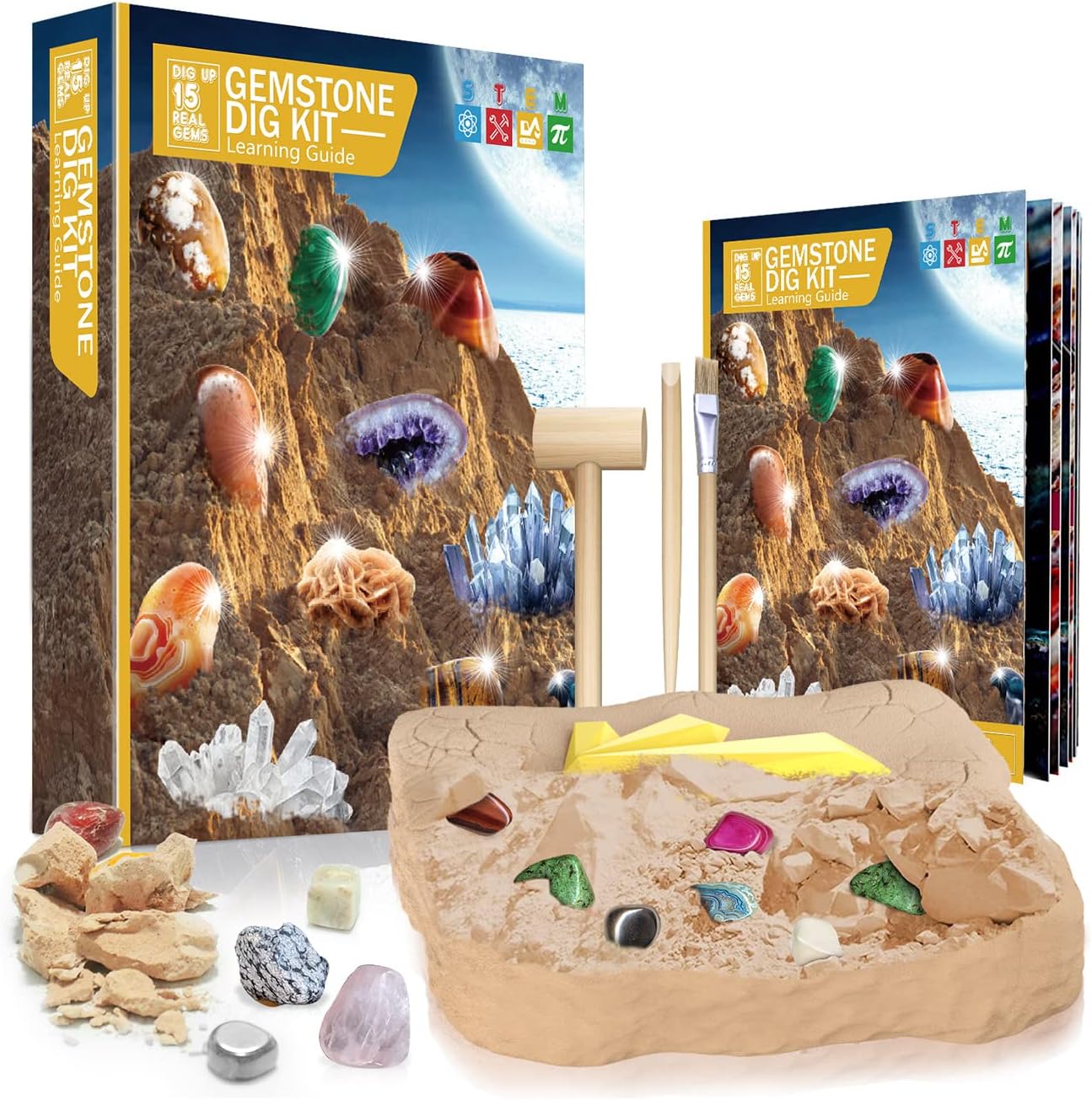 Mega Fossil Dig Kit - Excavate 15 Genuine Prehistoric Fossils, Educational Science Kit For Kids, Fossil Digging & Excavation Kit