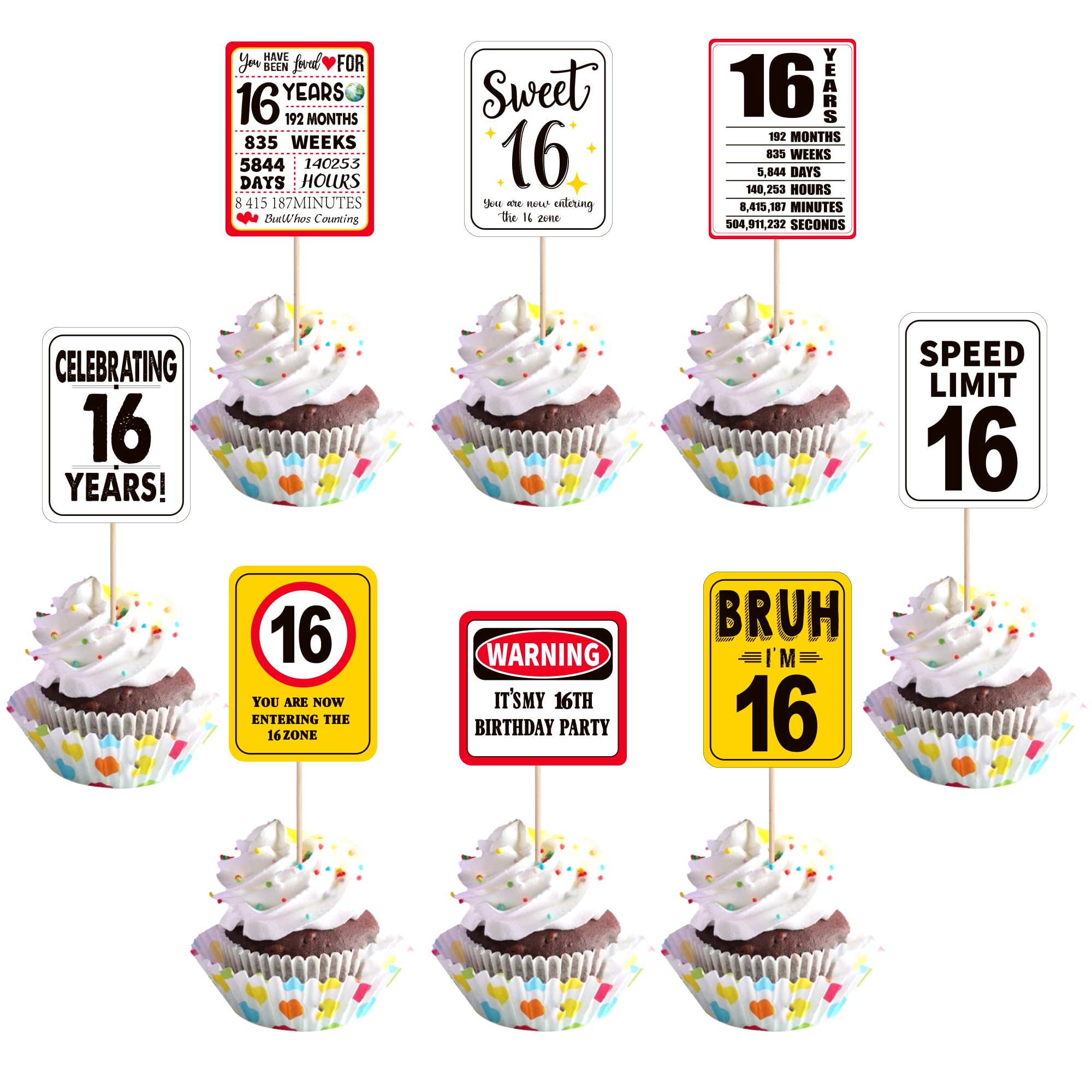 40 Stück 16th Geburtstag Kuchen Deko Sweet 16 Cupcake Toppers Prost auf 16 Jahre Tortendeko für Mädchen Junge 16. Geburtstag Jahrestag Party Kuchen Dekorationen